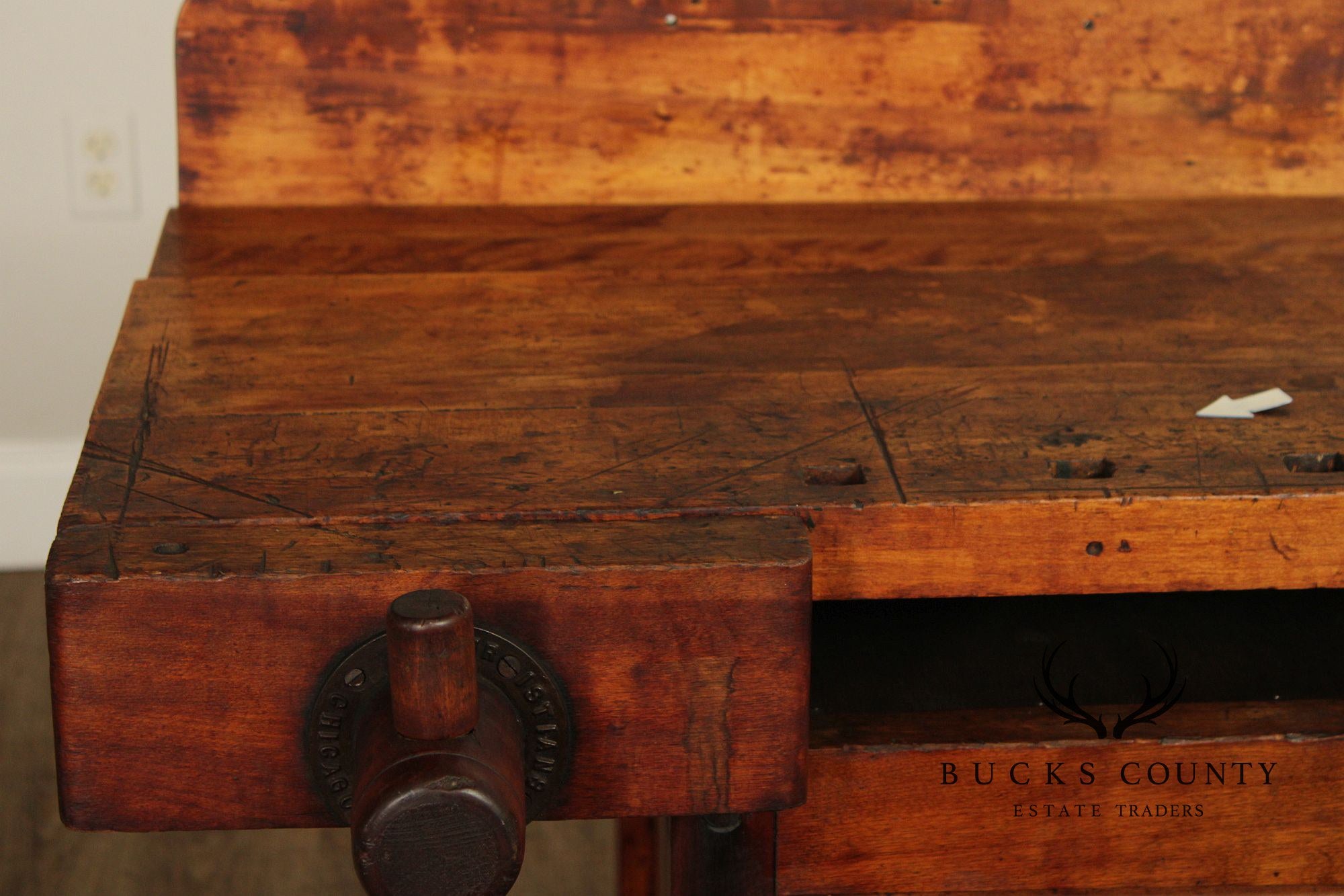 Antique C. Christensen Chicago Antique Industrial Carpenter’s Workbench