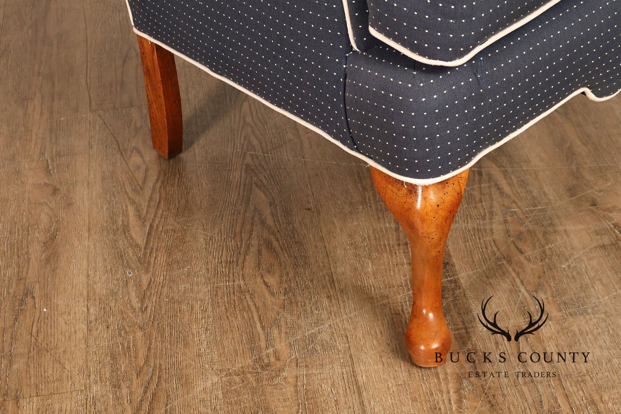 Vintage Queen Anne Style Upholstered Wing Chair