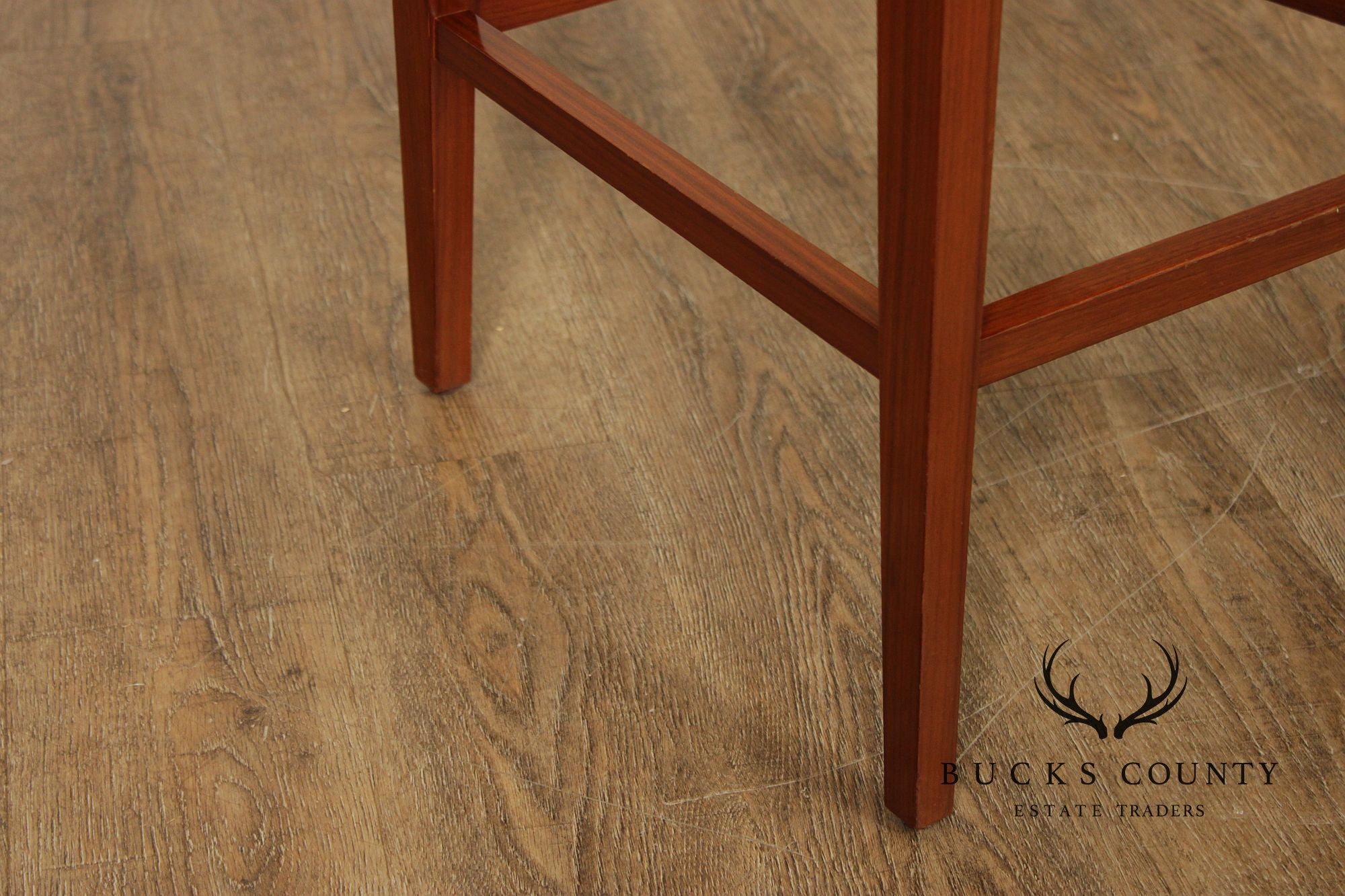 Mid Century Modern Style Set of Four Walnut Upholstered Counter Stools