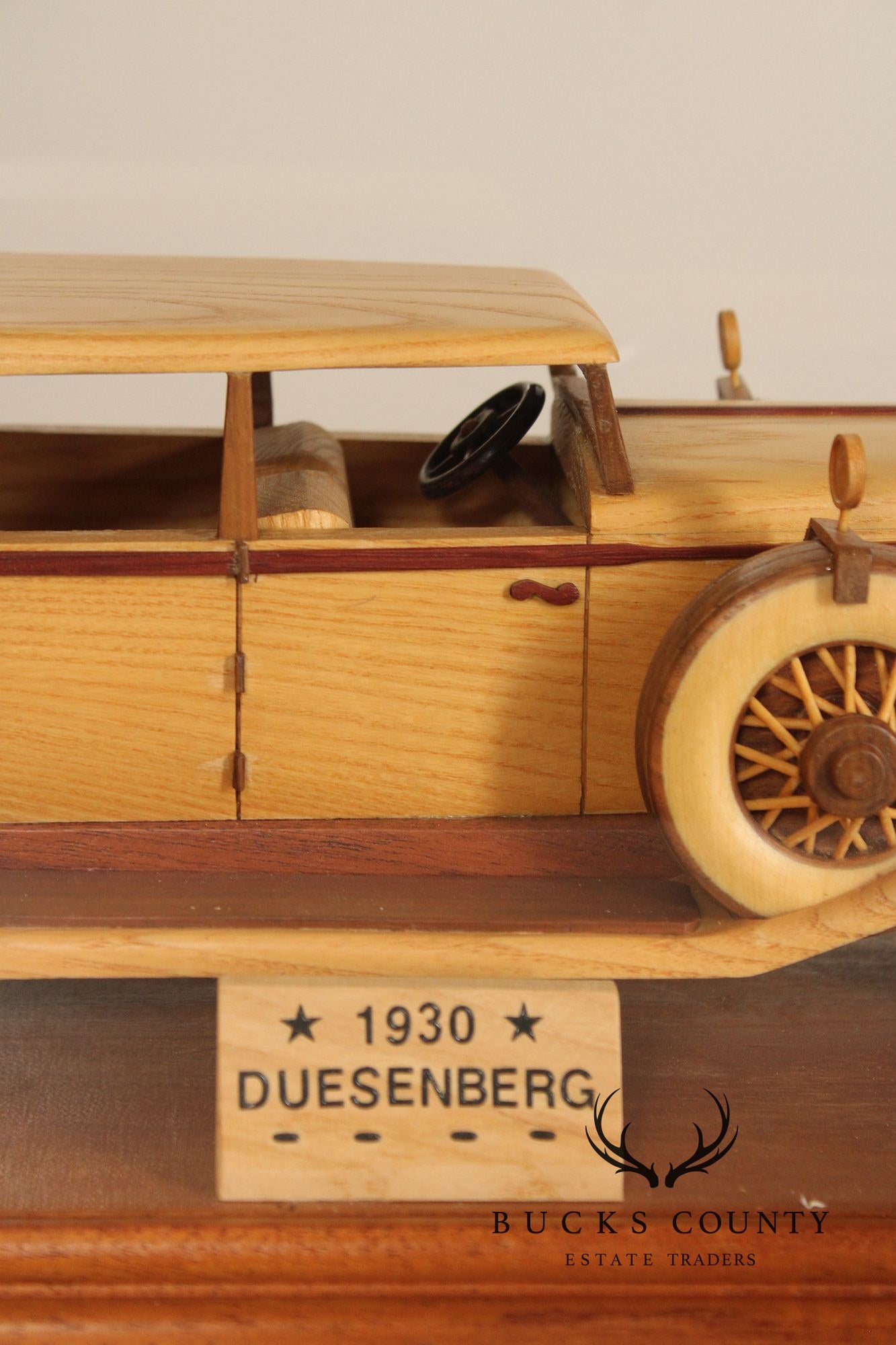 Carved Wood 1930 Duesenberg Model J in Display Case