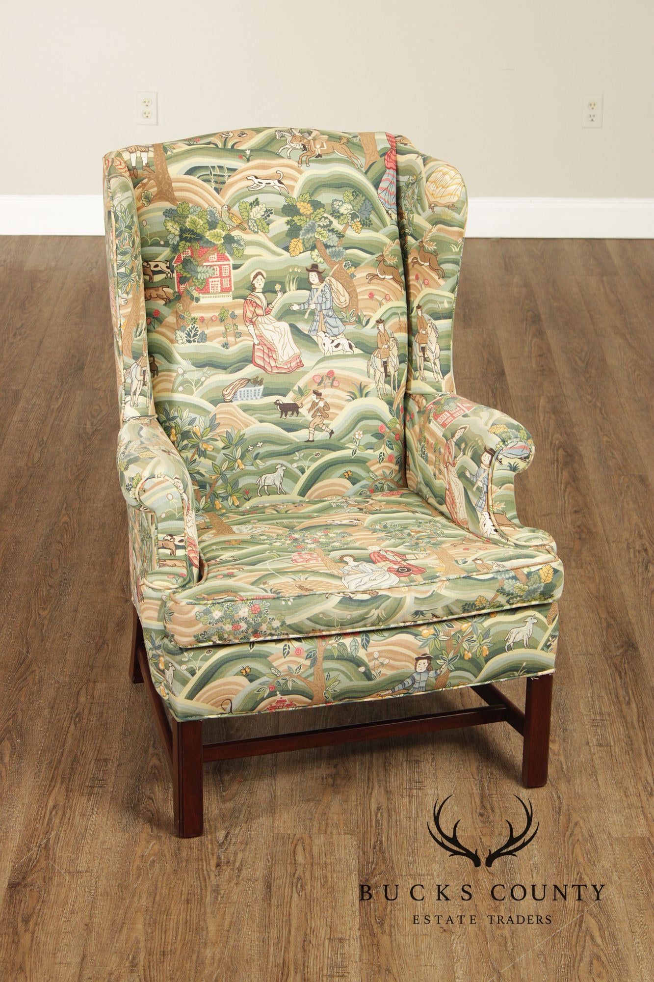 Chippendale Style Pair of Mahogany Wingback Chairs