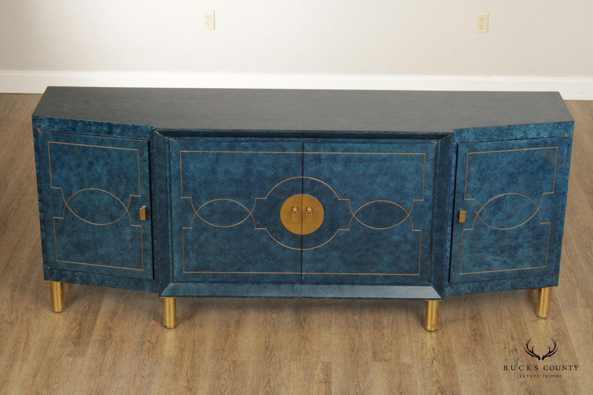Hollywood Regency Blue Lacquered and Brass Sideboard