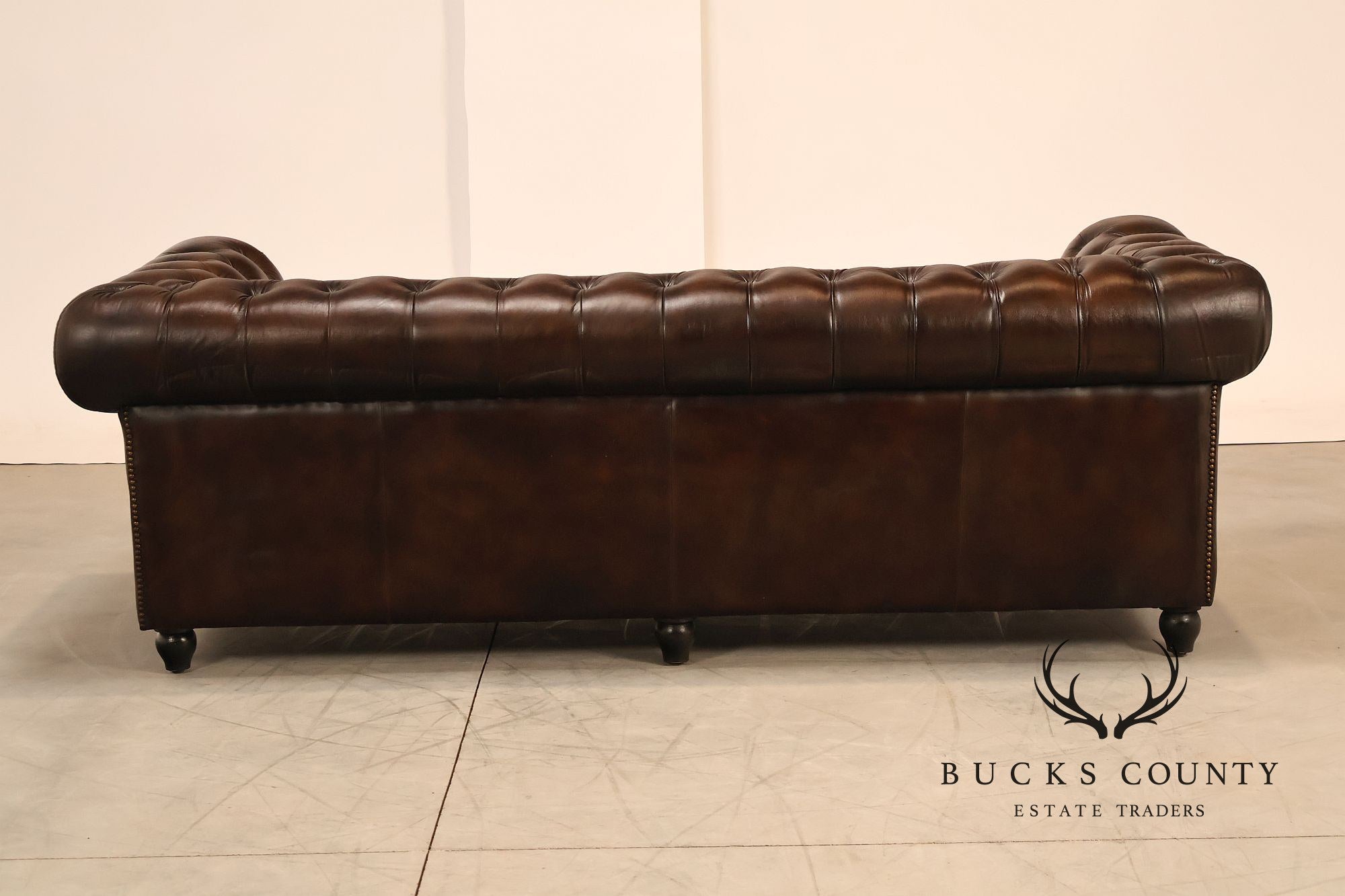 Chesterfield Style 7 Foot Espresso Brown Tufted Leather Sofa