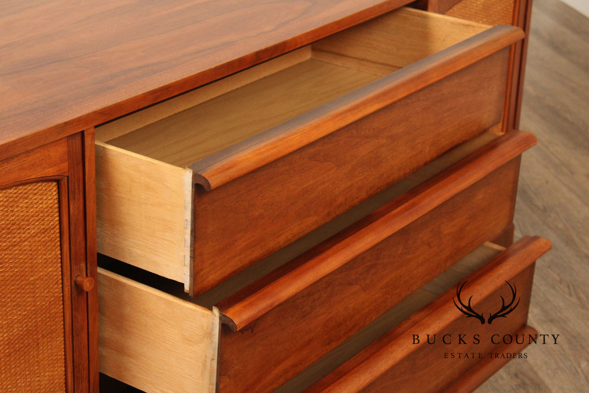 Lane Rhythm Mid Century Modern Walnut Sideboard With Cane Doors