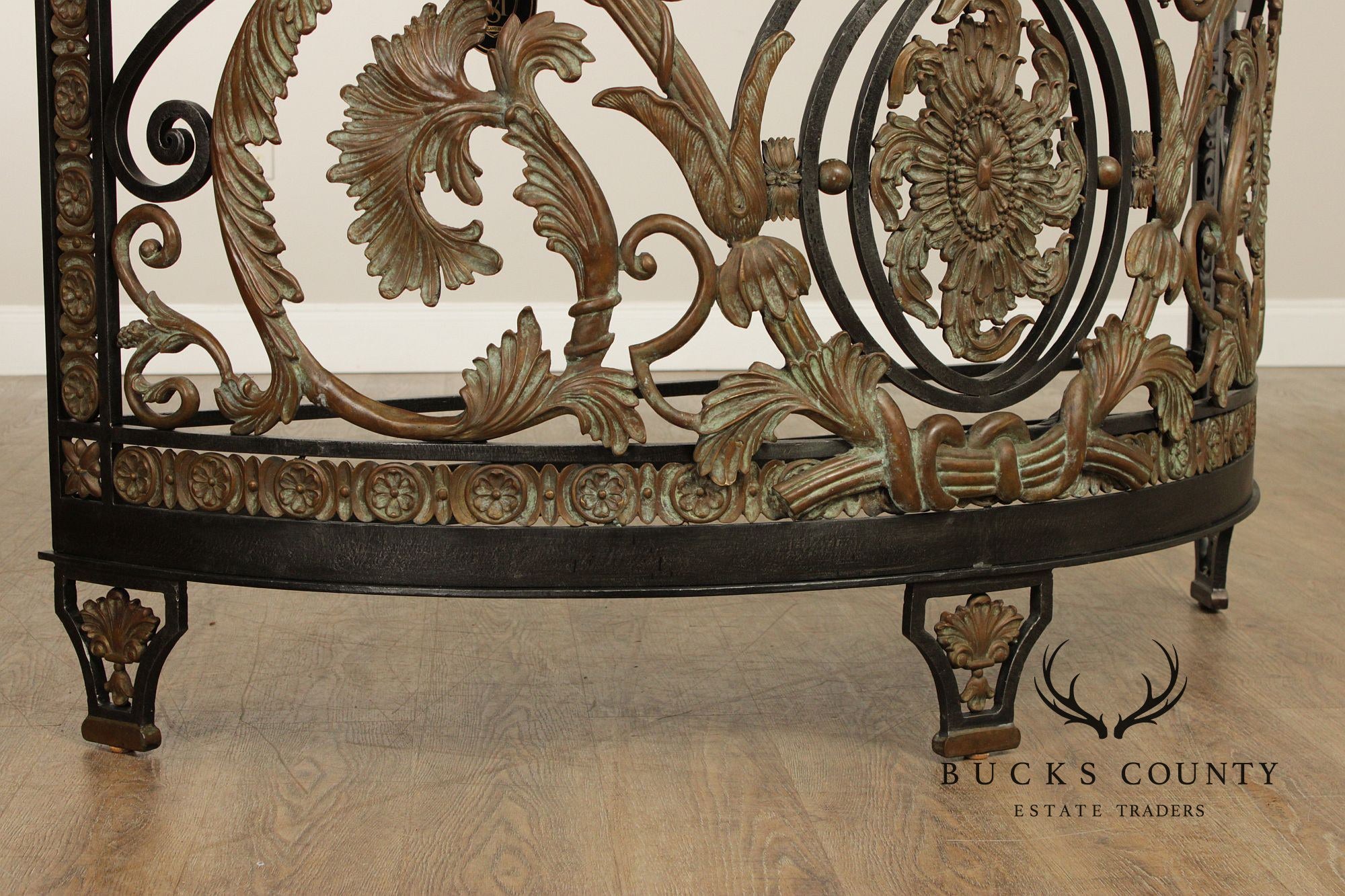 Maitland Smith Marble Top Demilune Wrought Iron Console Table