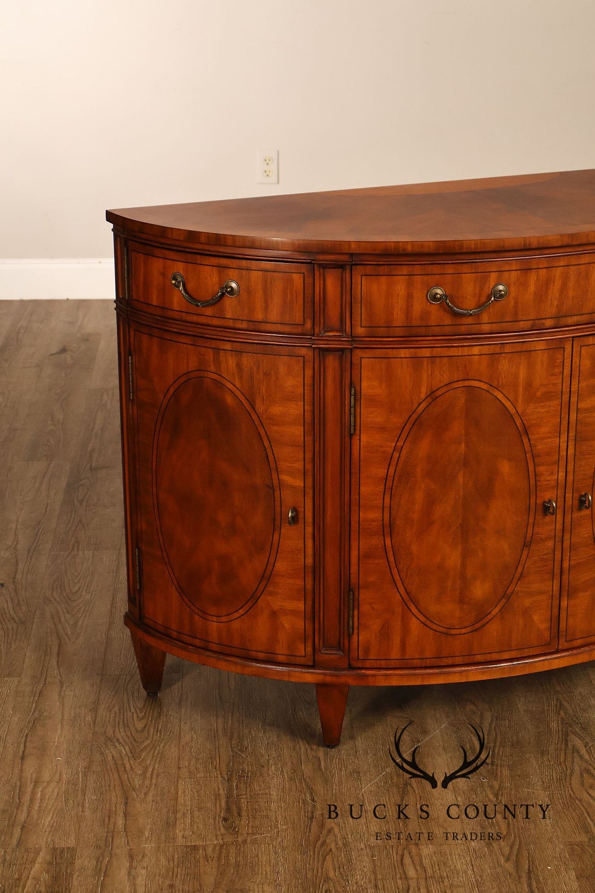 Ethan Allen Regency Style Inlaid Mahogany Demilune Console