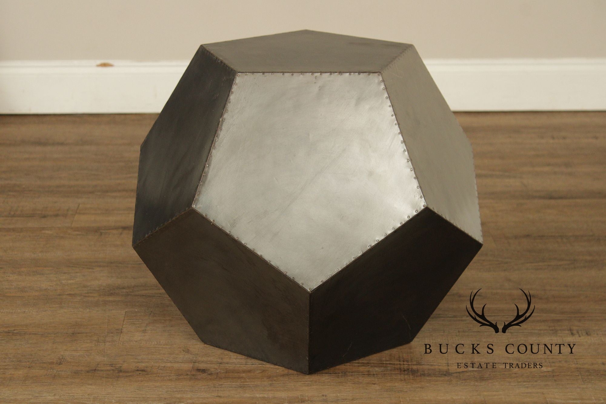 Restoration Hardware Industrial Style Zinc Polyhedron Side Tables Pair