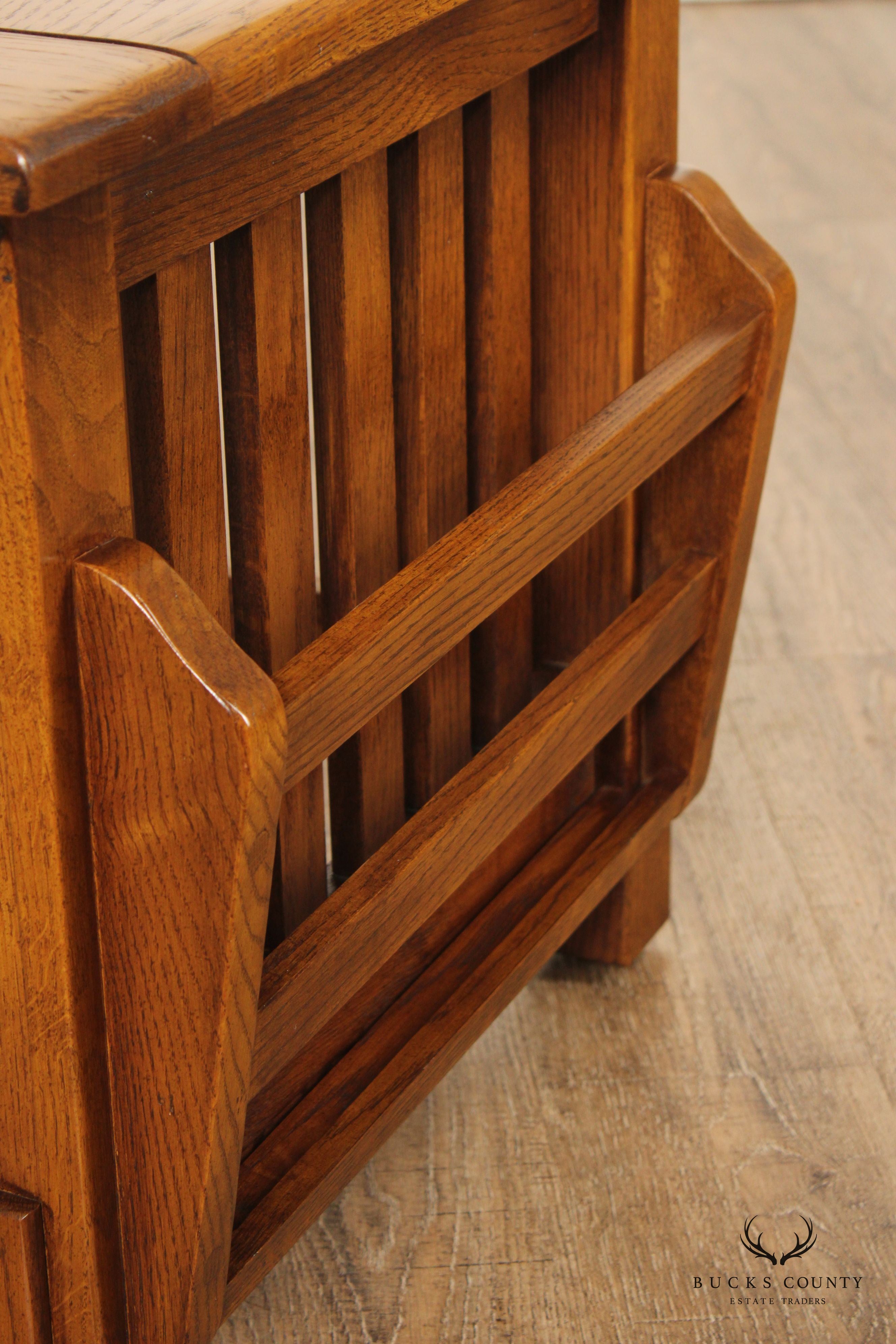 Arts & Crafts Style Oak Side Table and Magazine Rack