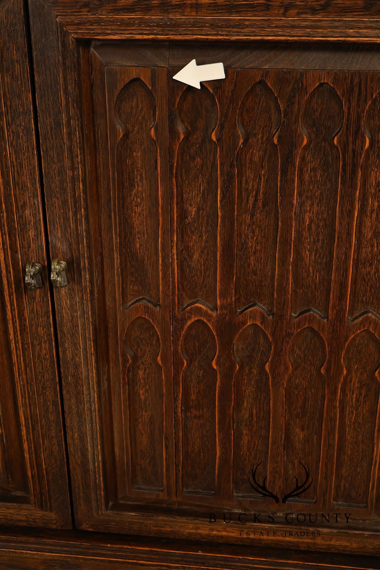 Jamestown Lounge Co. Gothic Revival Vintage Oak Drop-Leaf Server