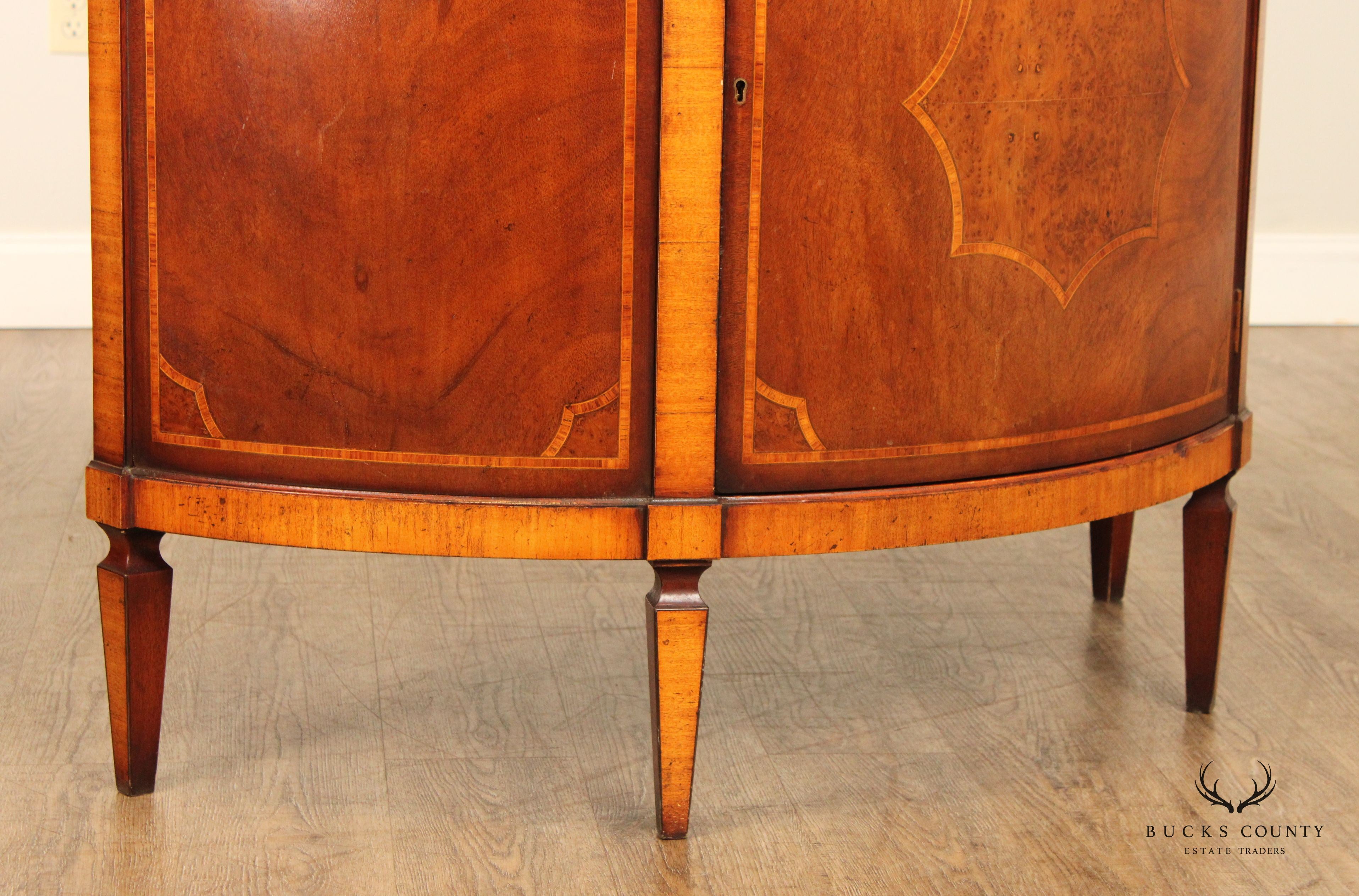 Regency Style Inlaid Walnut Demilune Cabinet Commode