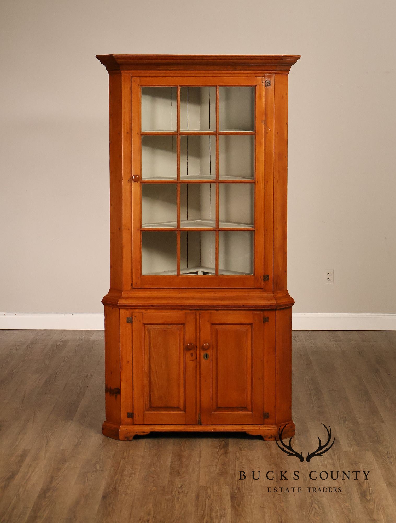 Antique Primitive Pine Single Door Corner Cabinet