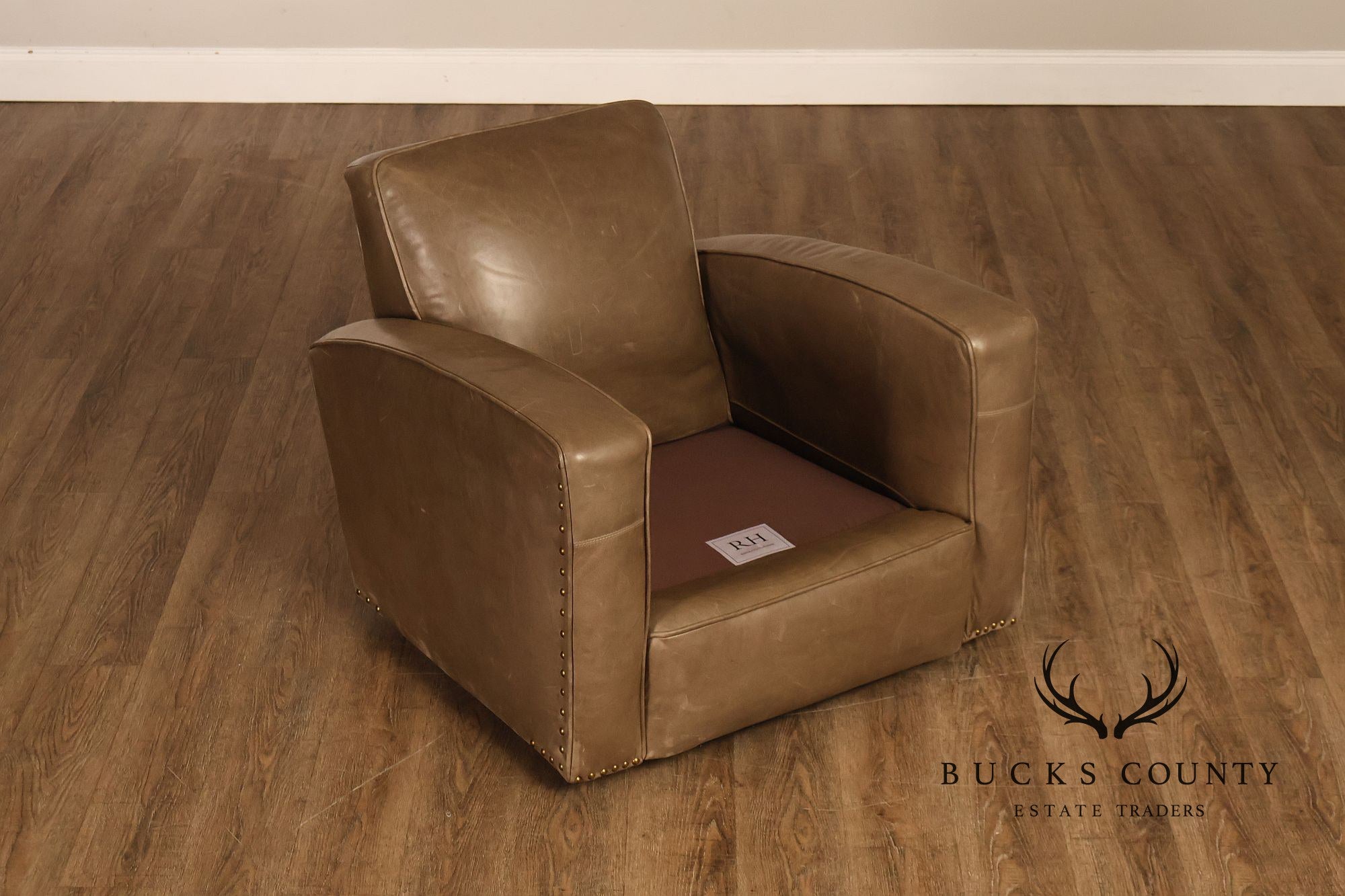 Restoration Hardware Pair Of Leather Swivel Club Chairs