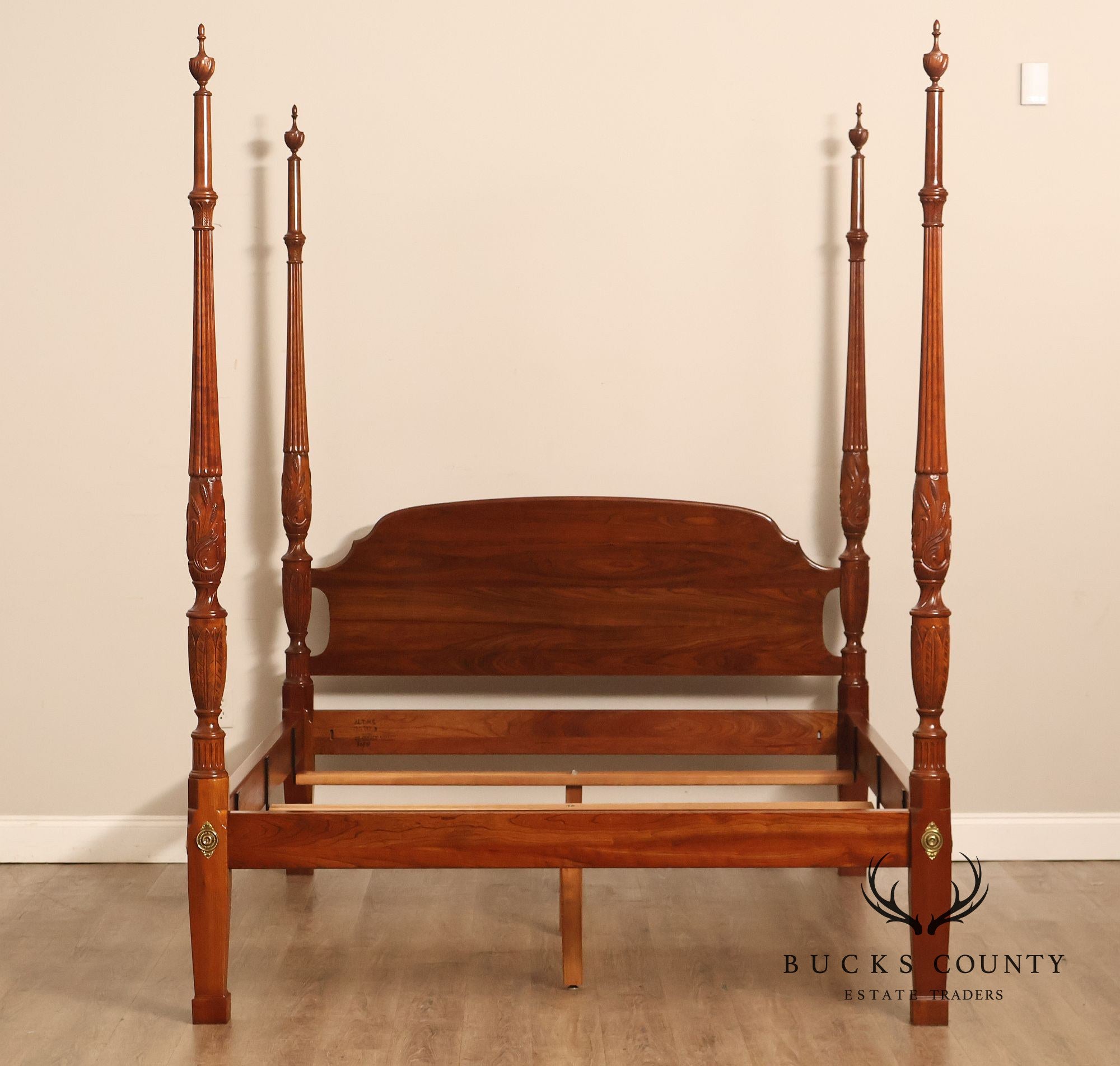 Stickley Queen Size Cherry Rice Carved Poster Bed