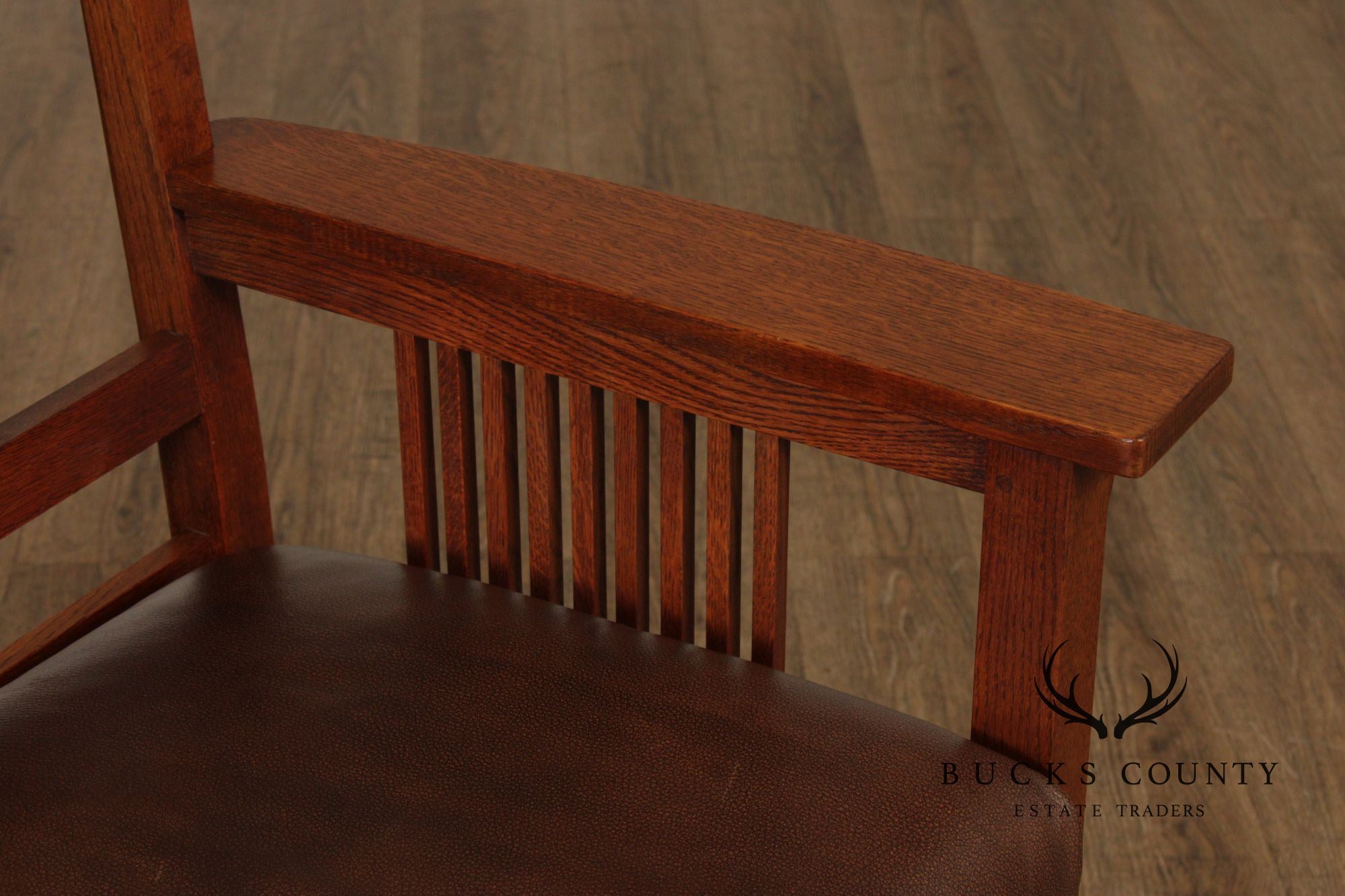 Stickley Mission Collection Oak And Leather Spindle Settee