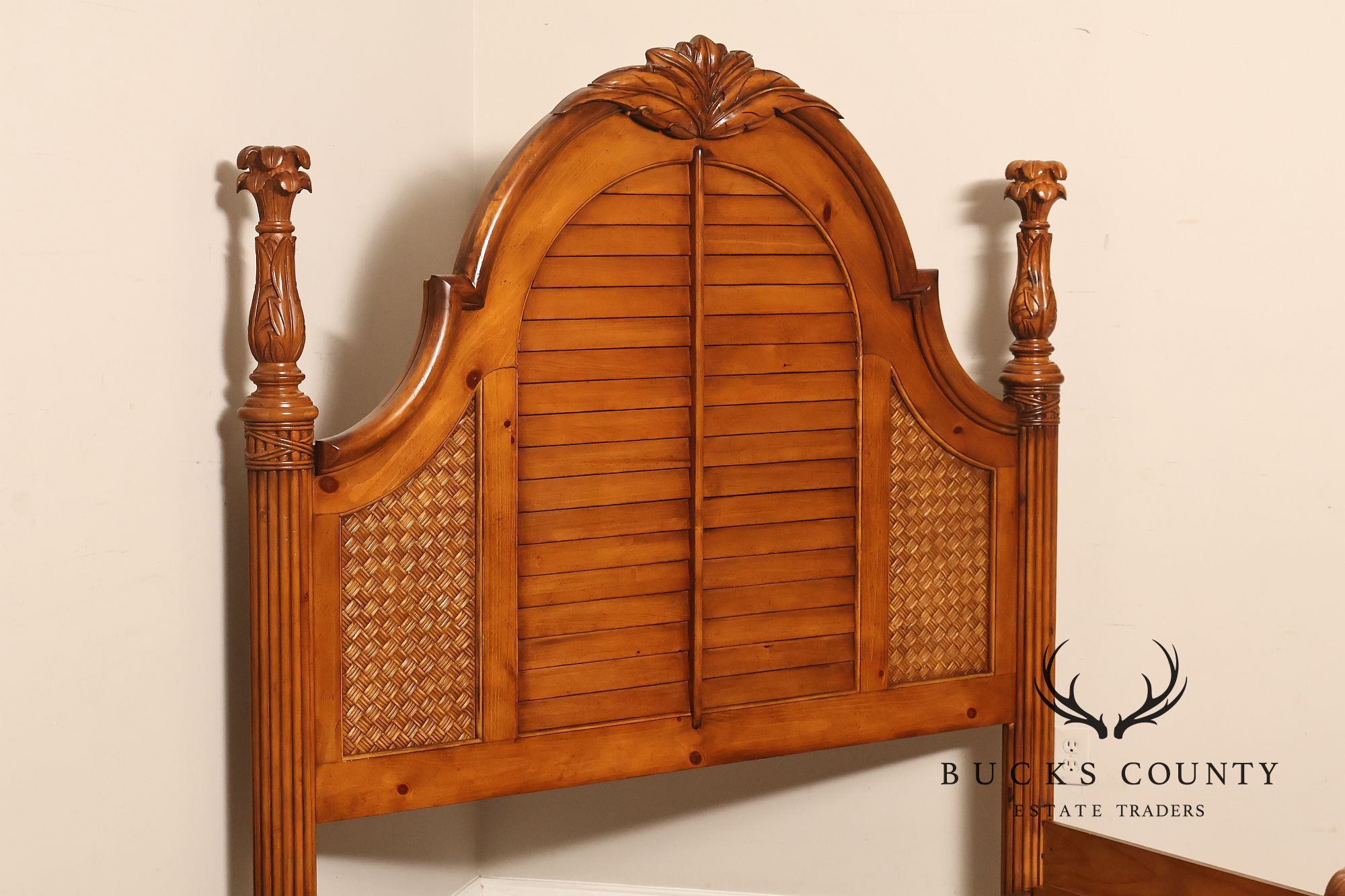 Tropical British Colonial Style Carved Wood Queen Poster Bed