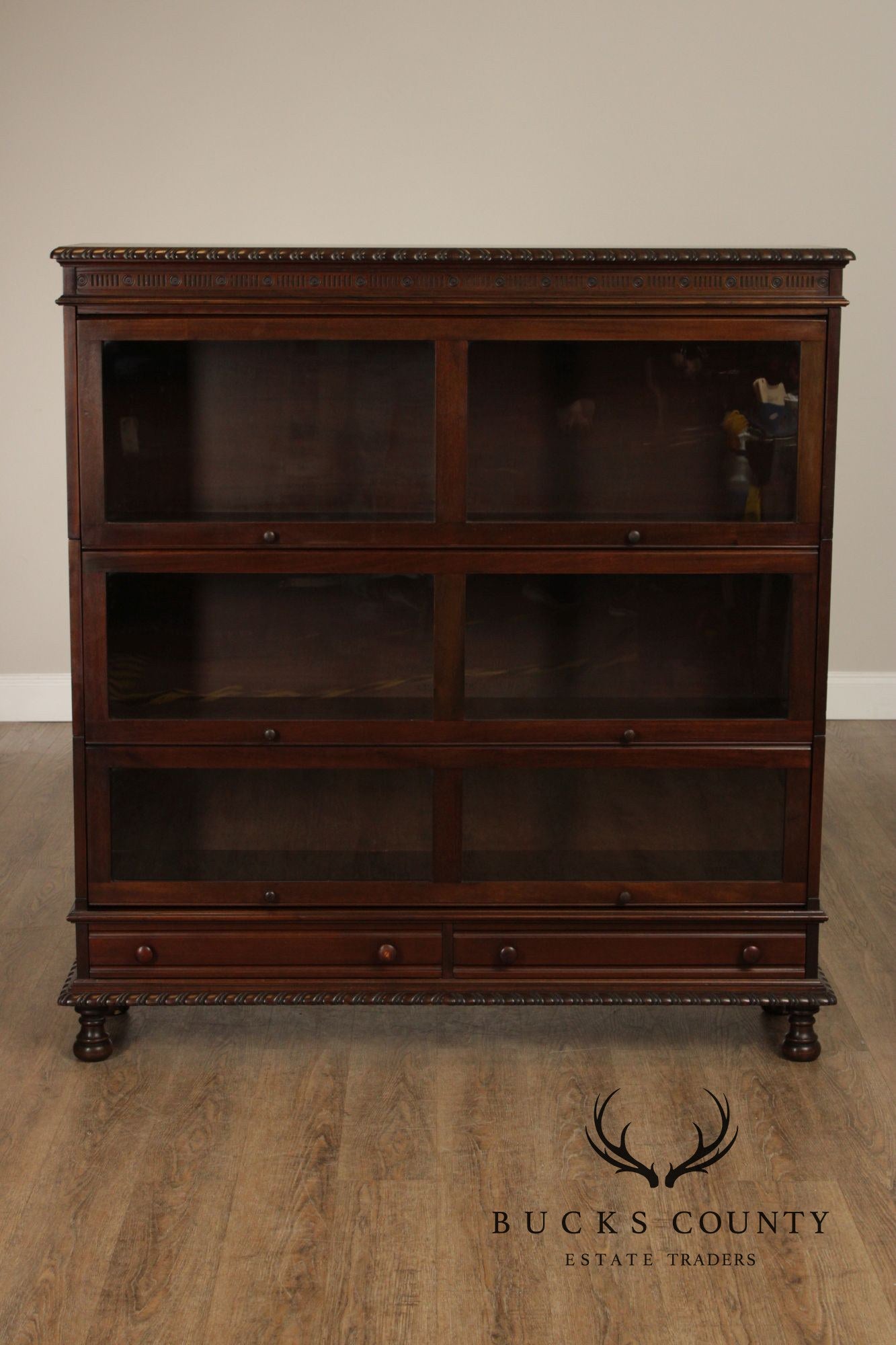 Grand Rapids Antique Mahogany Double Wide Three Stack Barrister Bookcase