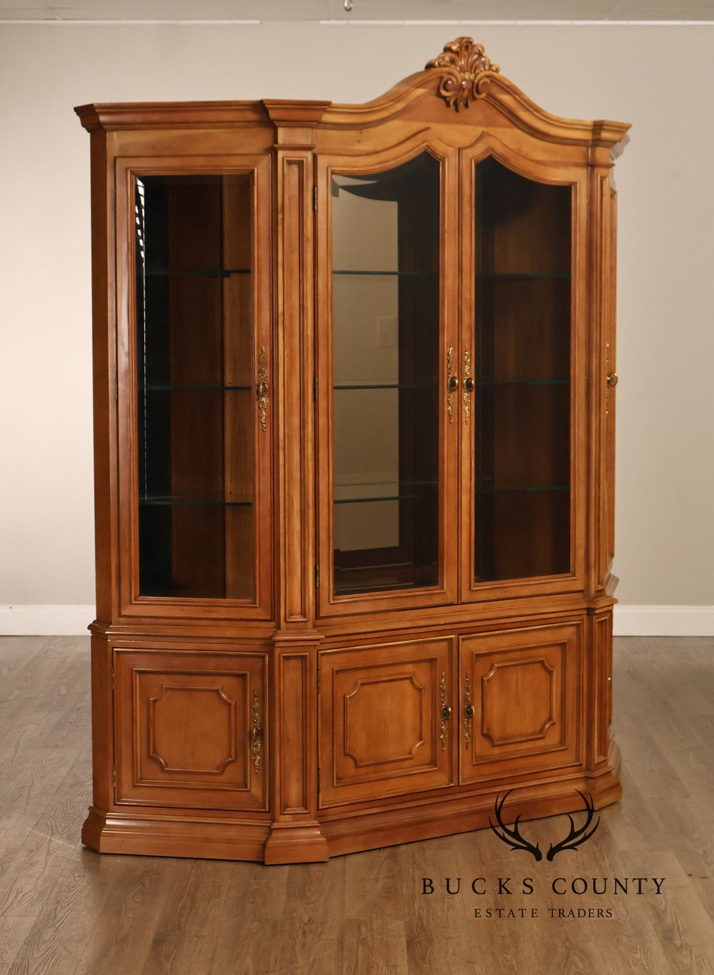 Century Furniture French Provincial Style Fruitwood Lighted China Cabinet