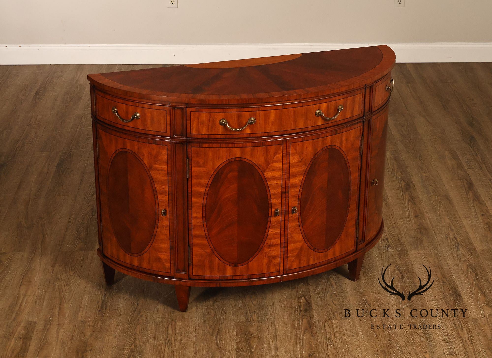 Ethan Allen Mahogany Newport Collection Demilune Cabinet Console