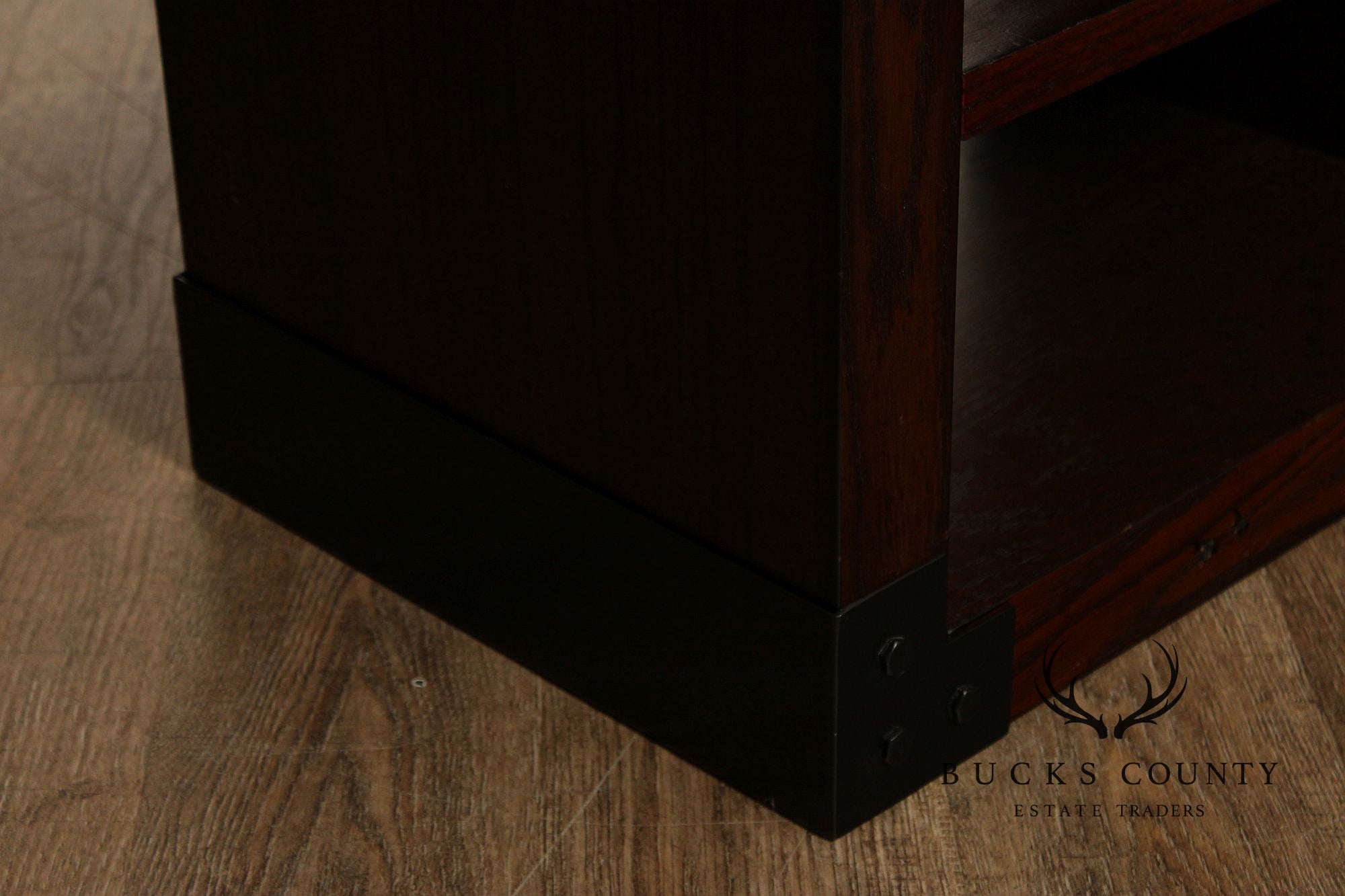 Contemporary Pair Of Open Display Bookcases In Dark Wood