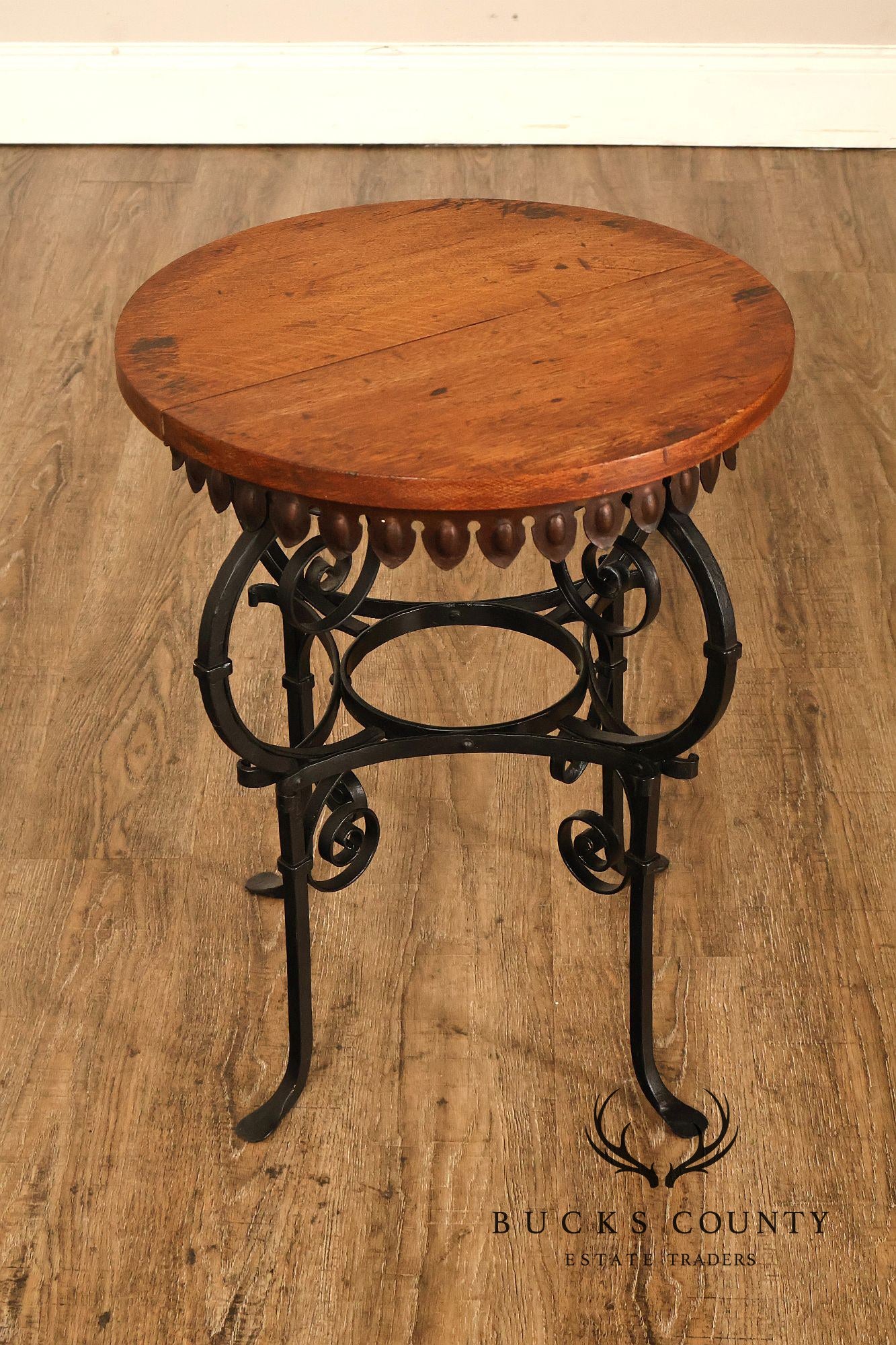 Spanish Revival Style Oak and Wrought Iron Accent Table
