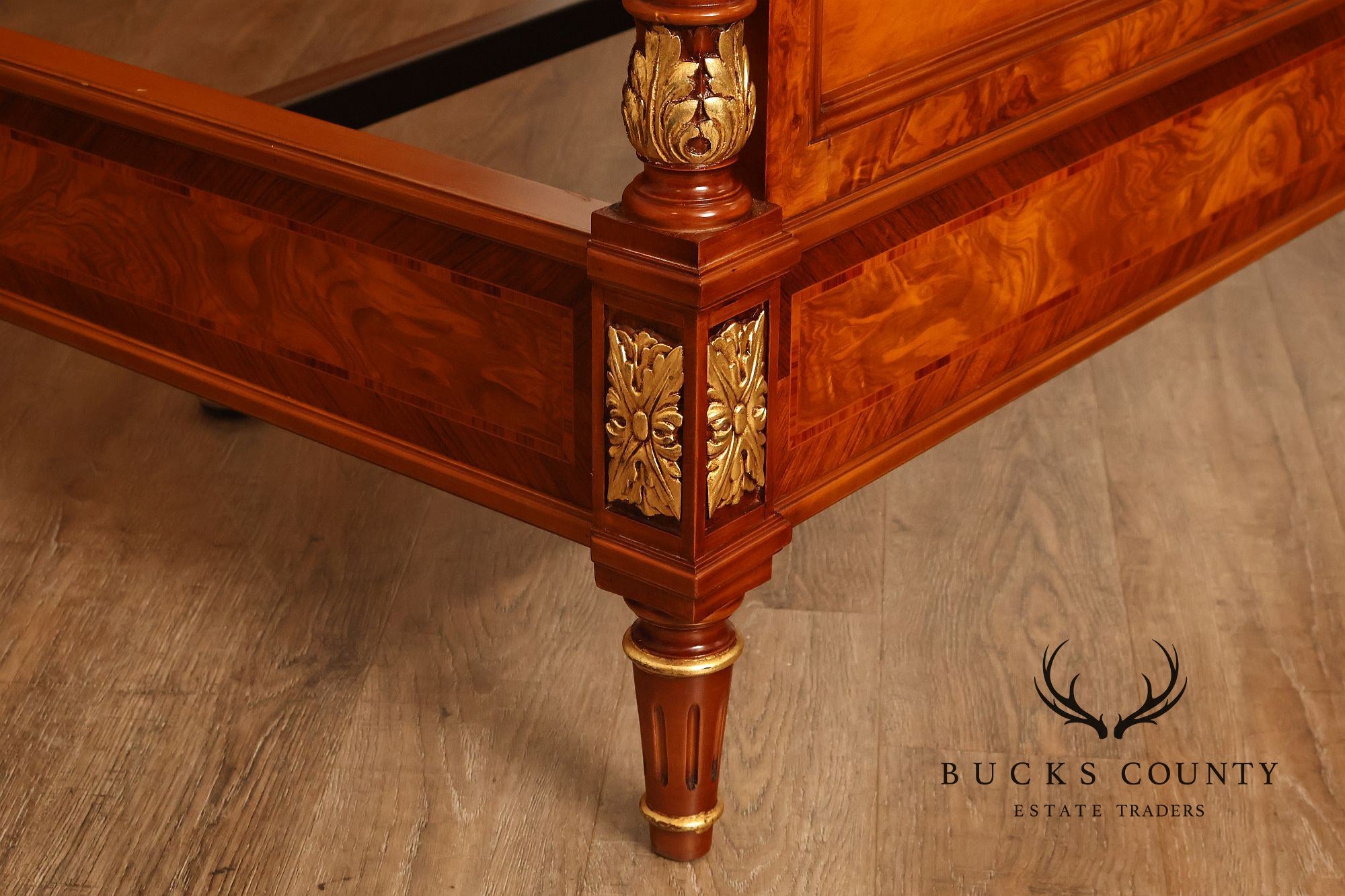Quality Louis XVI Style Burlwood King Size High Back Bed
