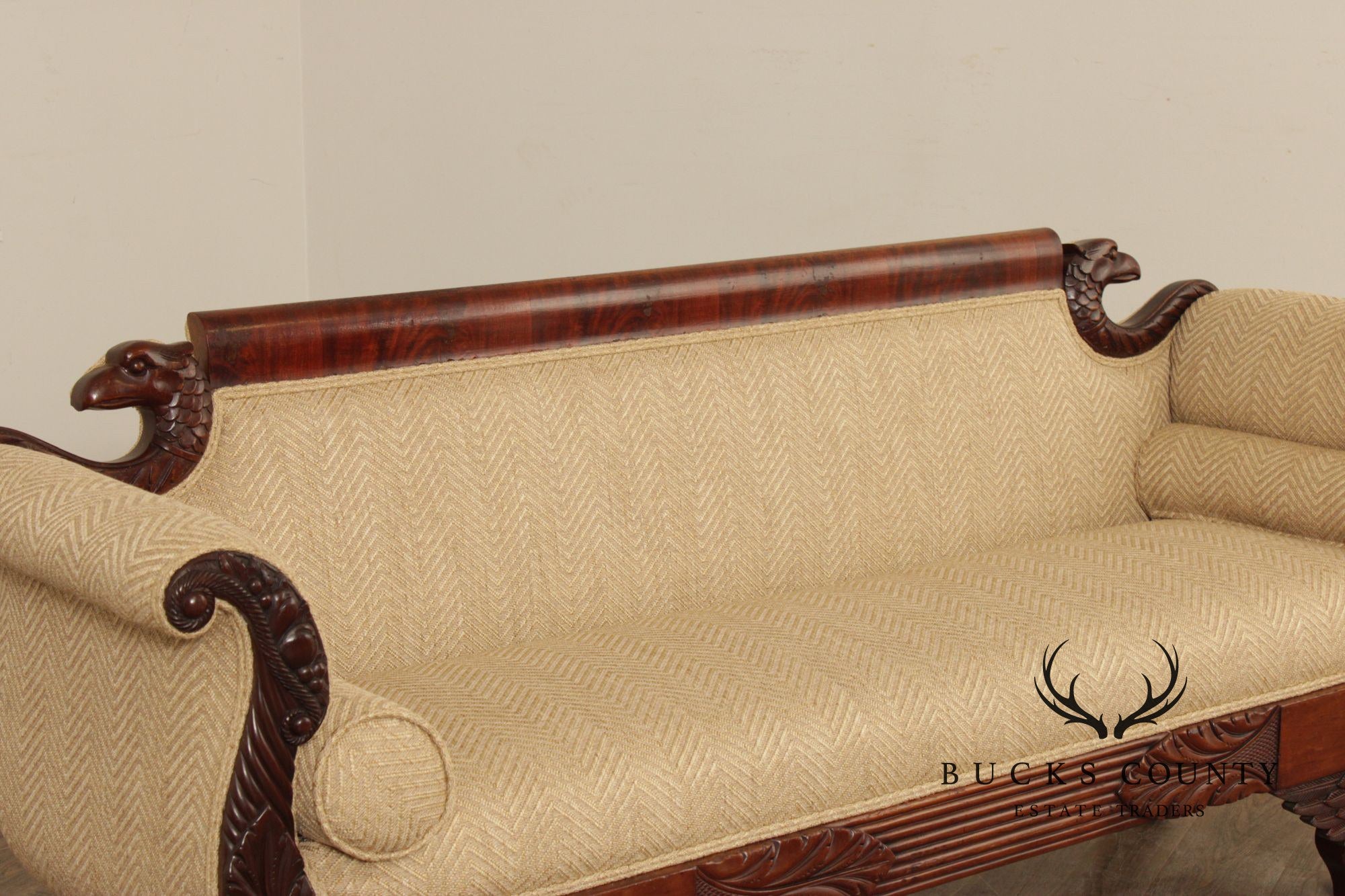Antique American Empire Carved Mahogany Sofa