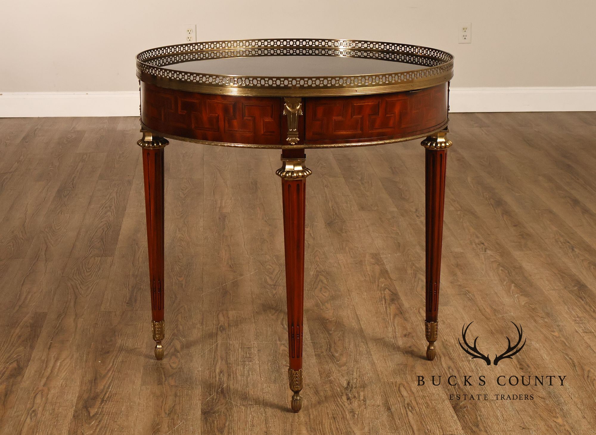 Maitland Smith Louis XVI Style Marquetry Center Table With Brass Gallery