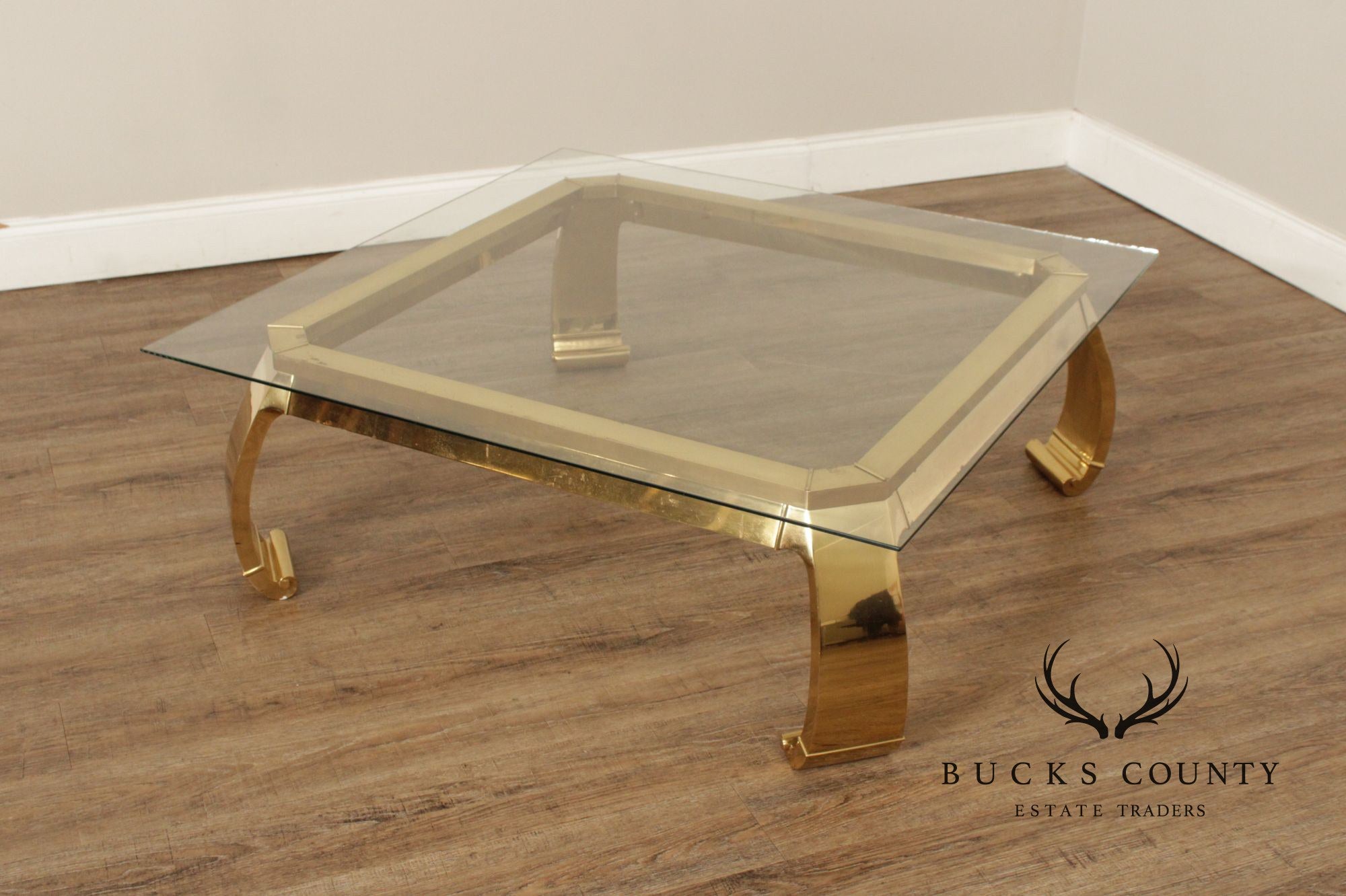 Mastercraft Attributed Hollywood Regency Asian Inspired Brass and Glass Coffee Table