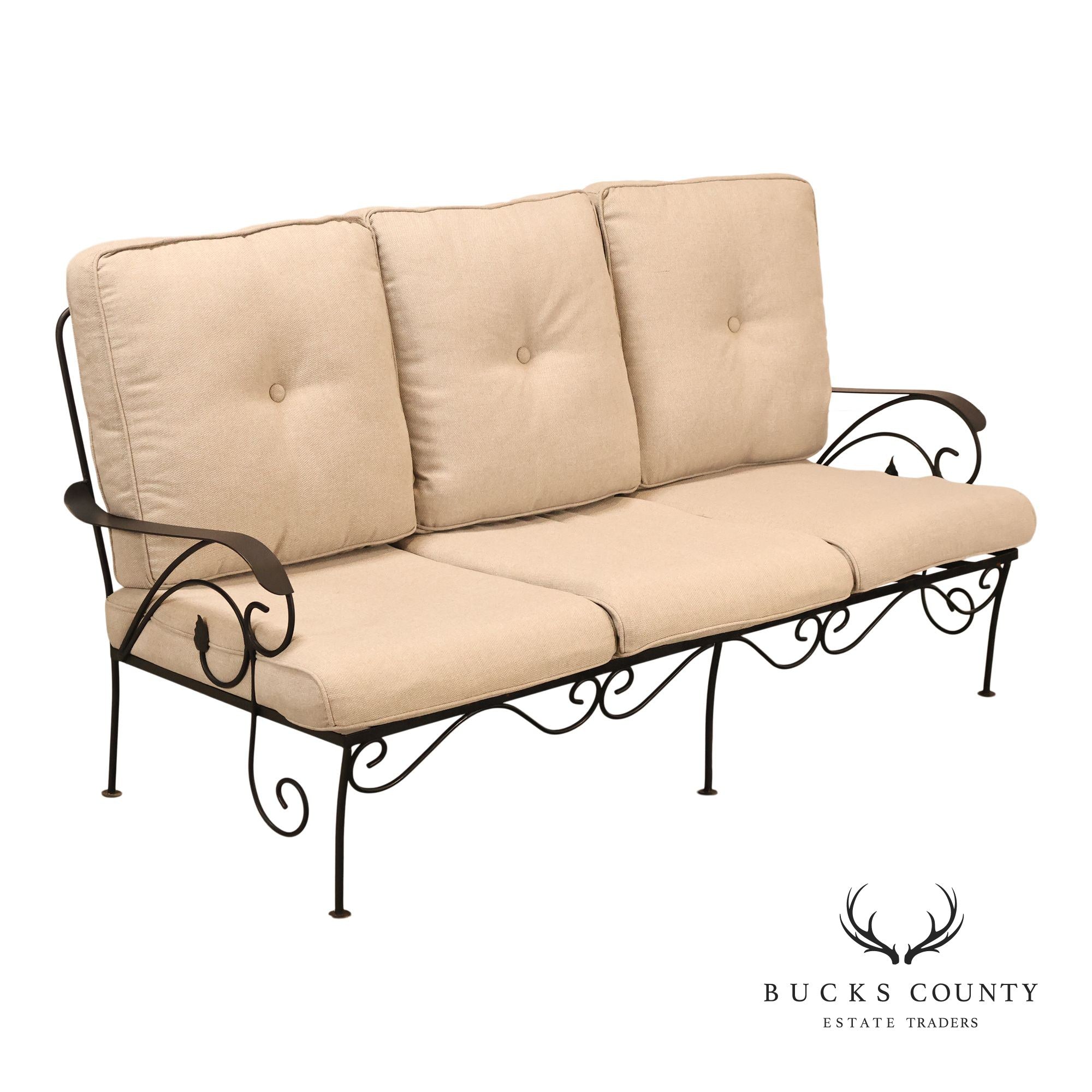 Vintage Wrought Iron Patio Garden Sofa With Cushions
