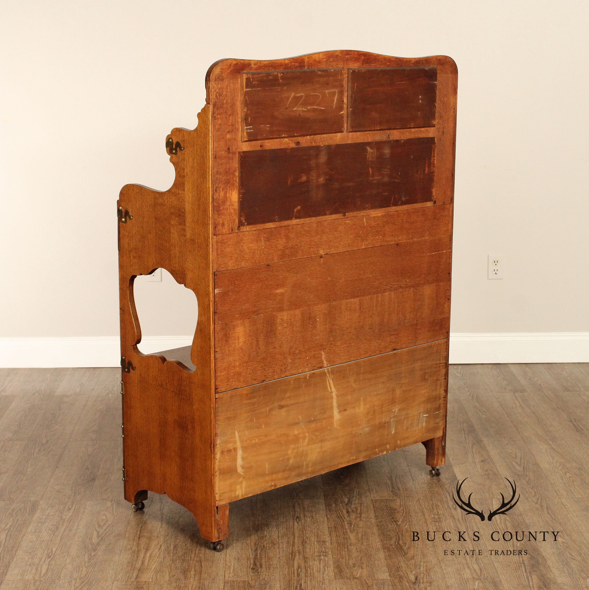 Antique Victorian Golden Oak Sideboard With Mirrored Back