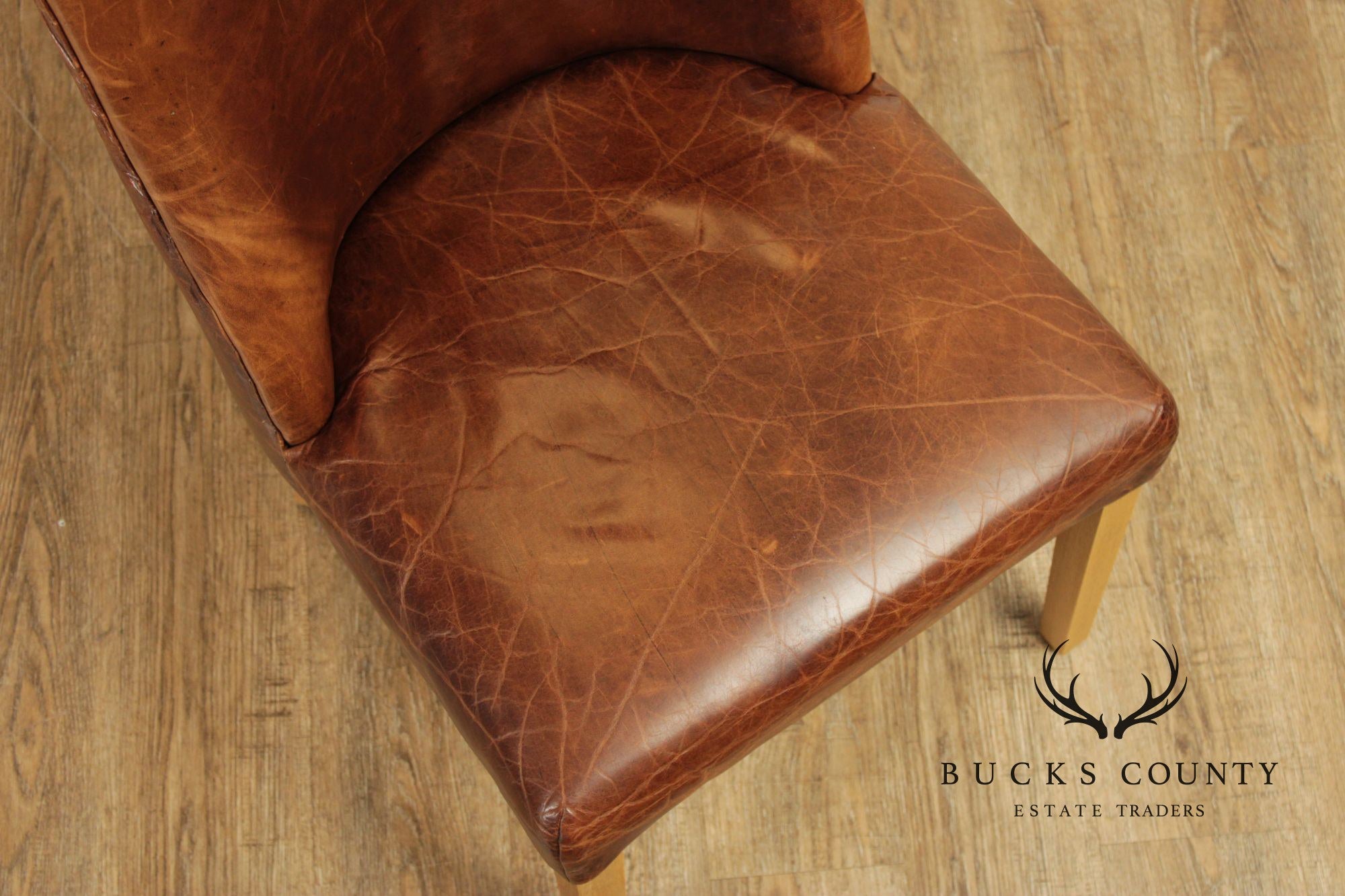 Restoration Hardware French Style Set of Four Leather Dining Chairs