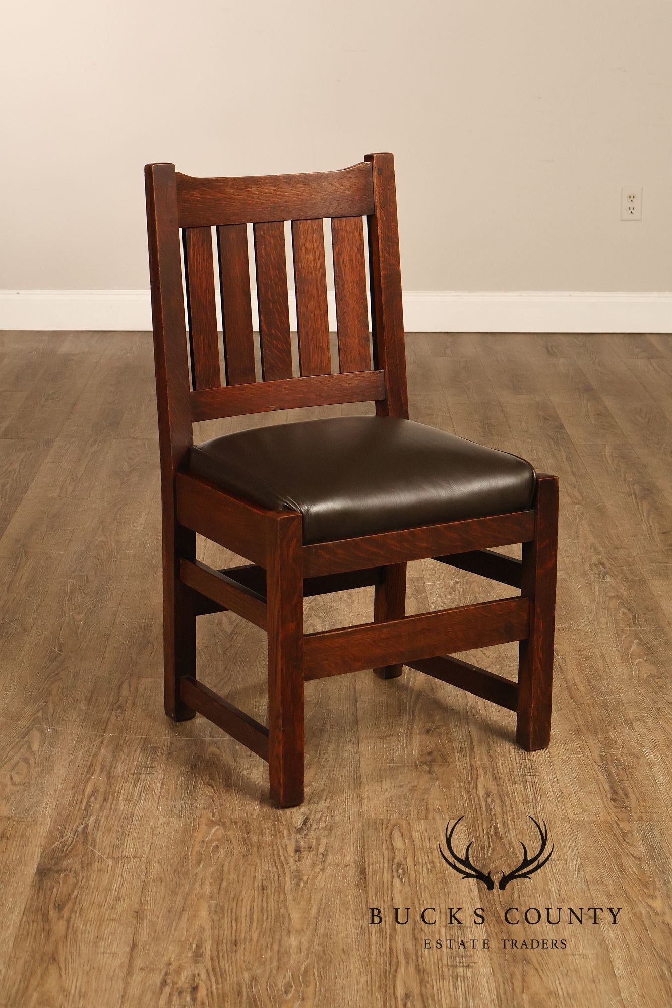 L&JG Stickley Antique Set Of Six U-Back Oak Dining Chairs Model #820