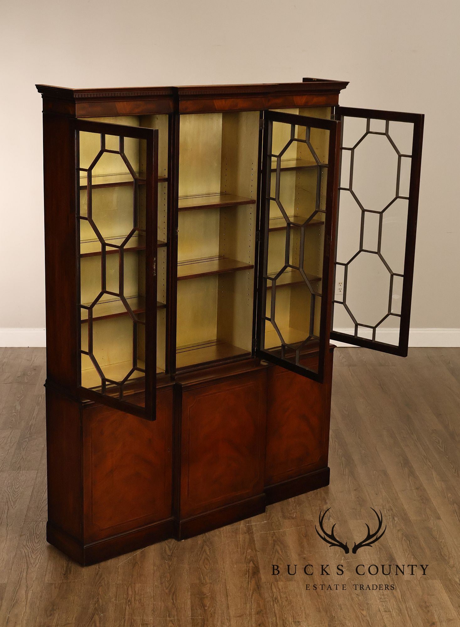 Baker Georgian Style Mahogany Breakfront Bookcase