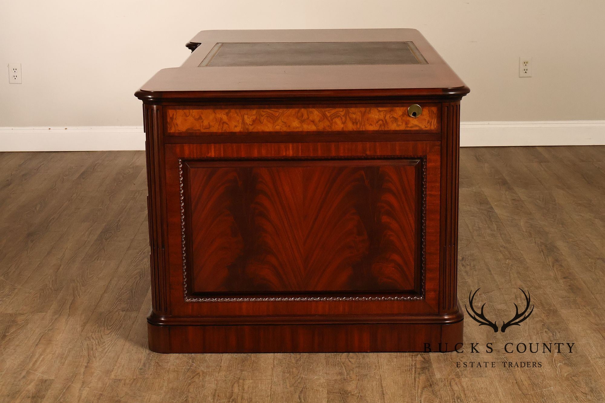 Henkel Harris Mahogany And Burlwood Leather Top Executive Desk