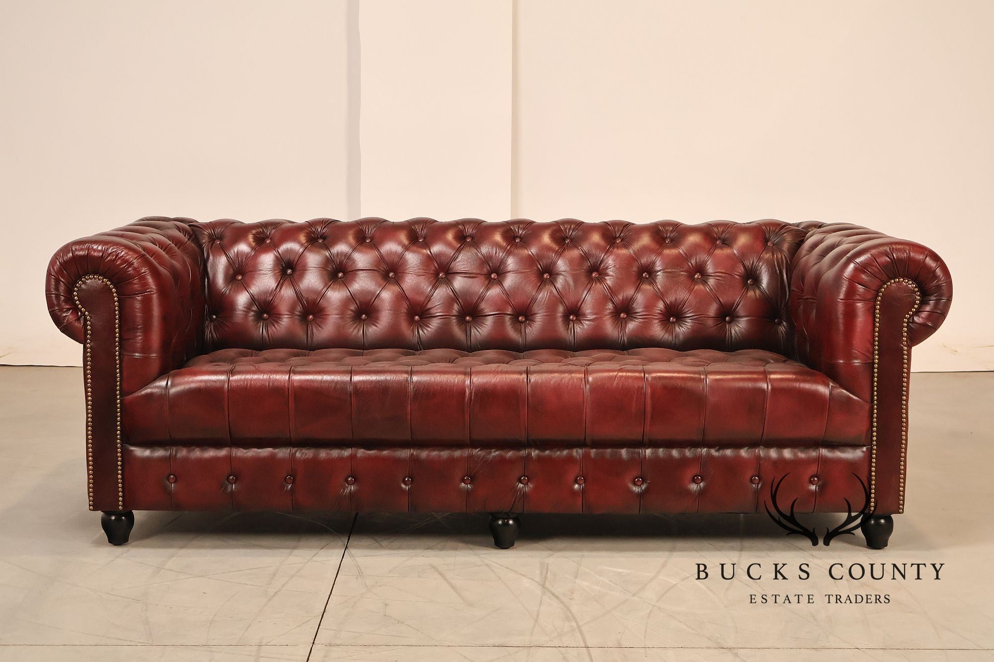 Chesterfield Style 7 Foot Oxford Red Tufted Leather Sofa