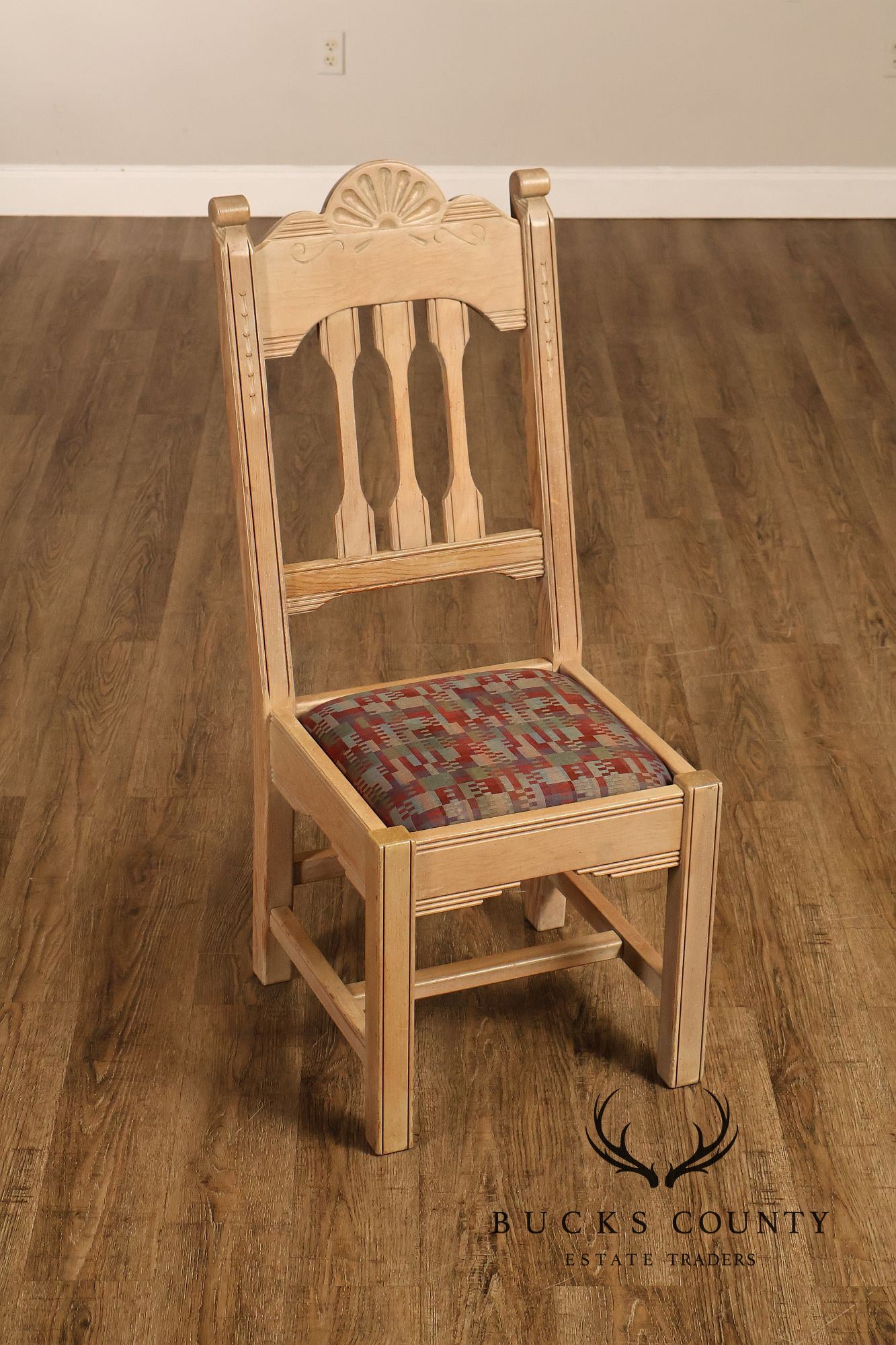 Southwest Style Vintage Set of Six Carved Pine Dining Chairs