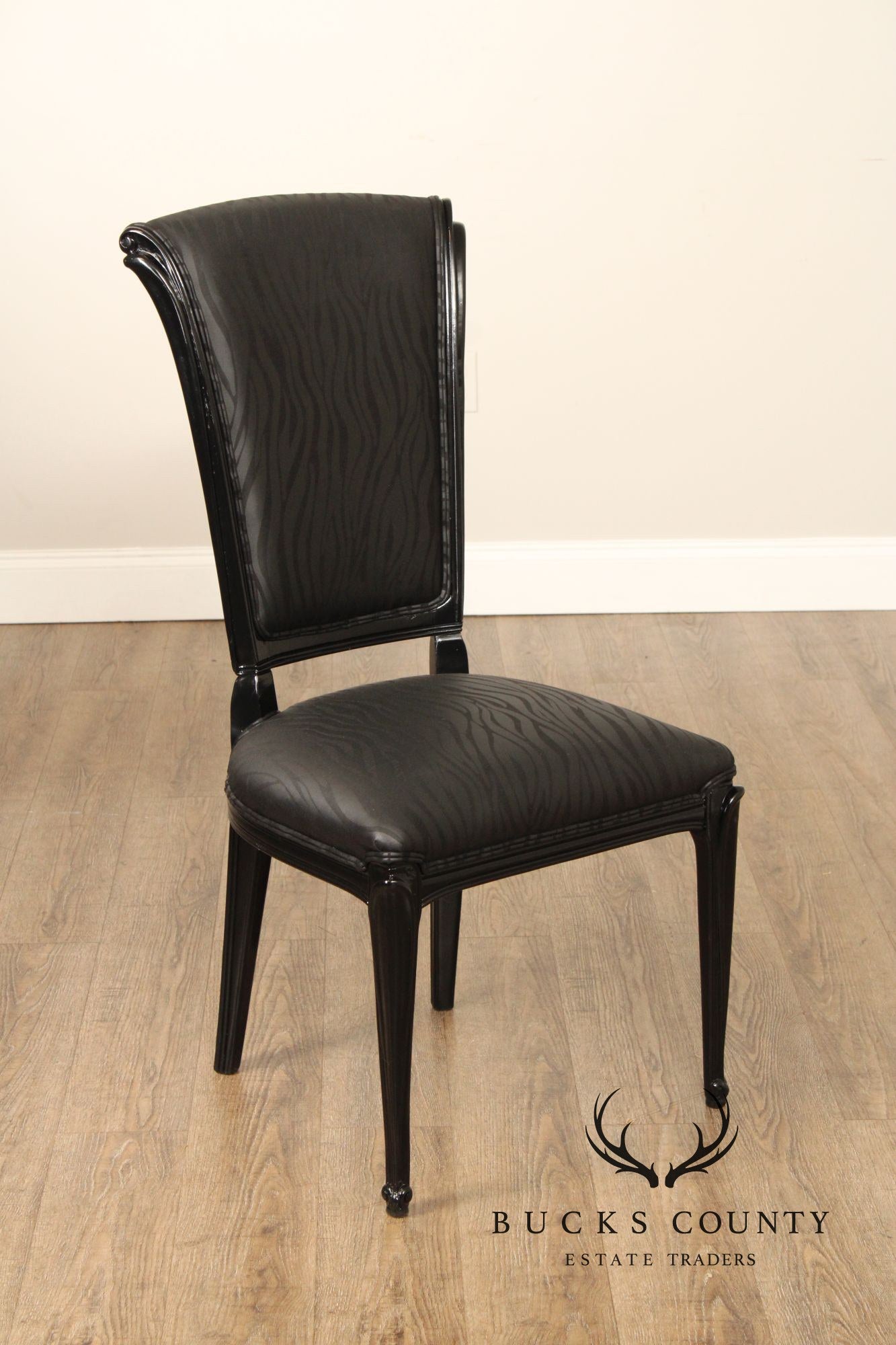Italian Art Deco Style Set of Eight Ebonized Dining Chairs