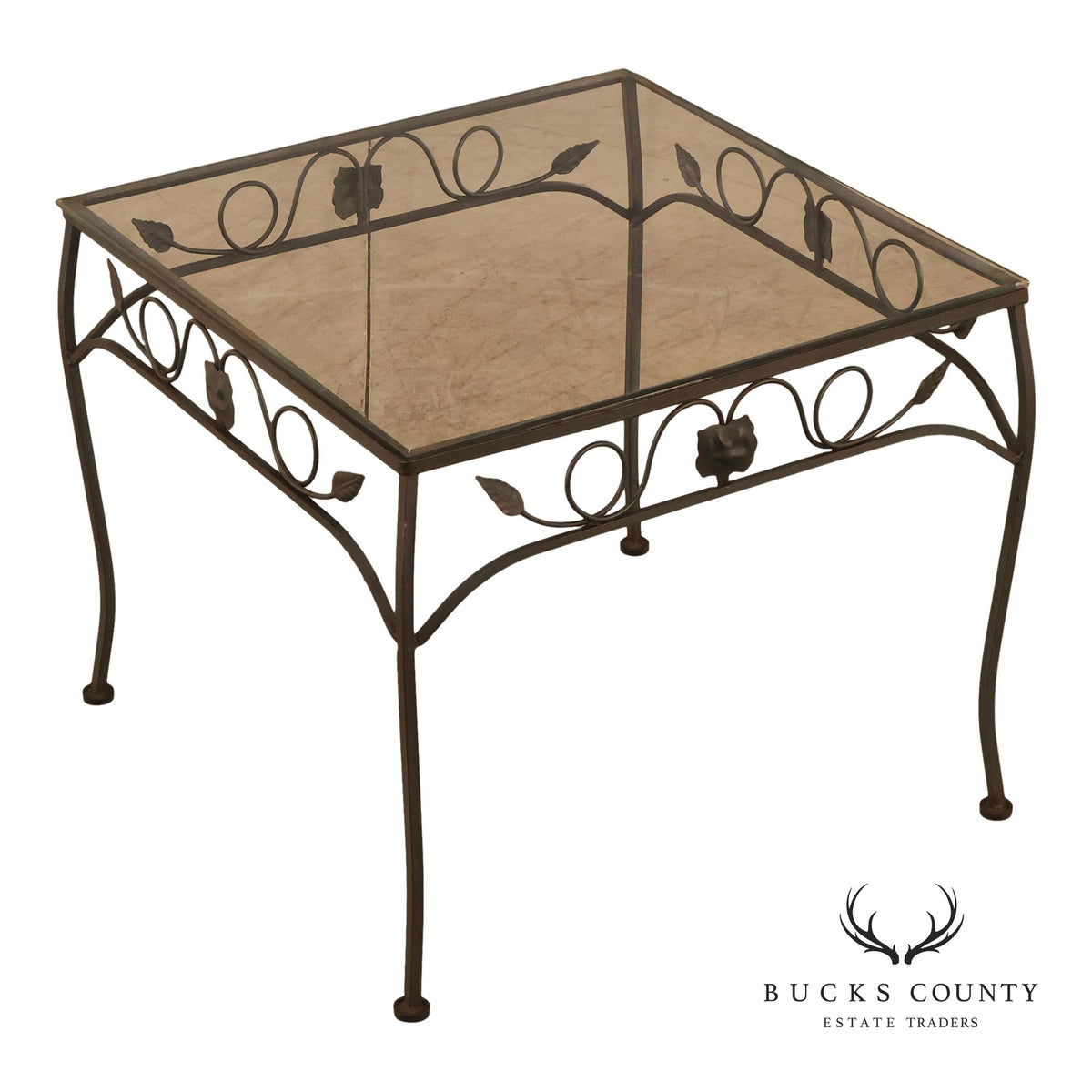 Vintage Glass Top Outdoor Patio Coffee Table
