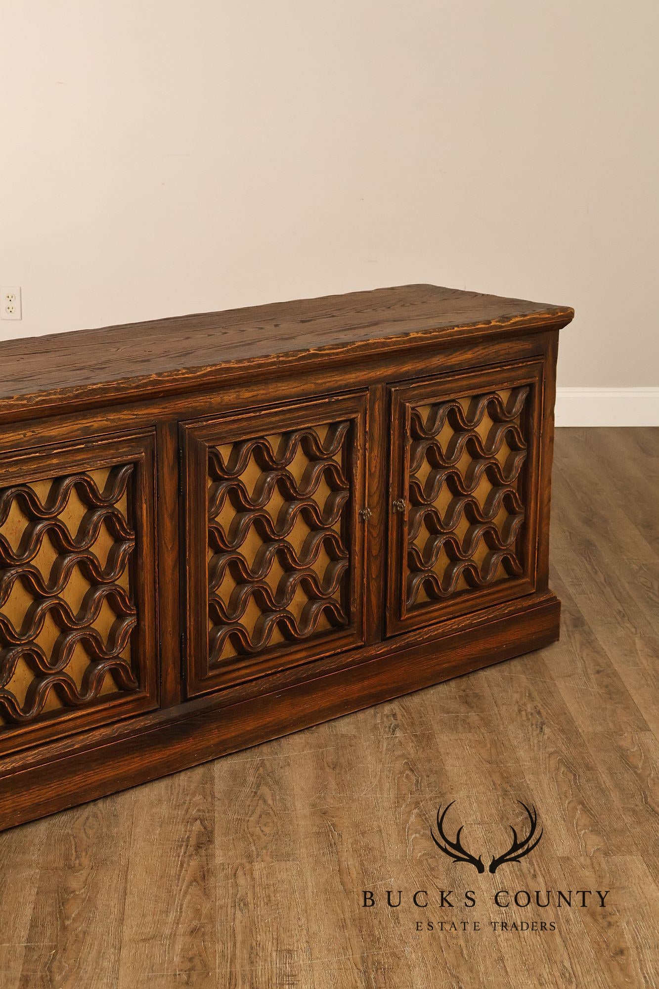 Jamestown Lounge Co. Colonnade Collection Vintage Sculpted Oak Long Credenza