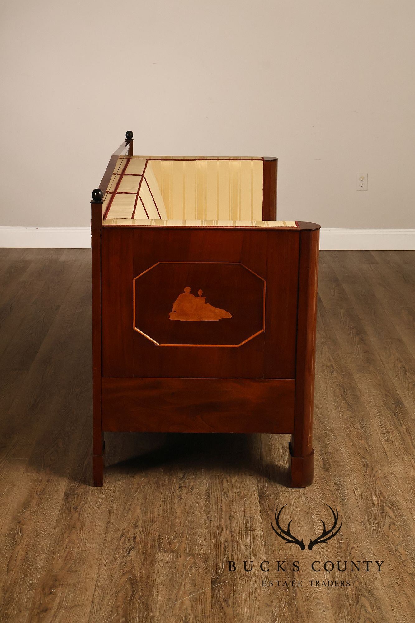 Biedermeier Style Antique Inlaid Mahogany Box Sofa