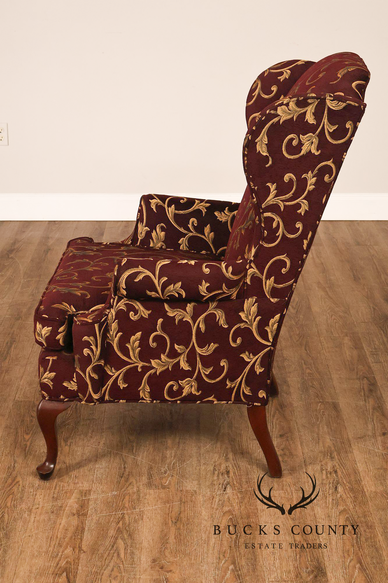 Traditional Queen Anne Style Upholstered Wingback Chair