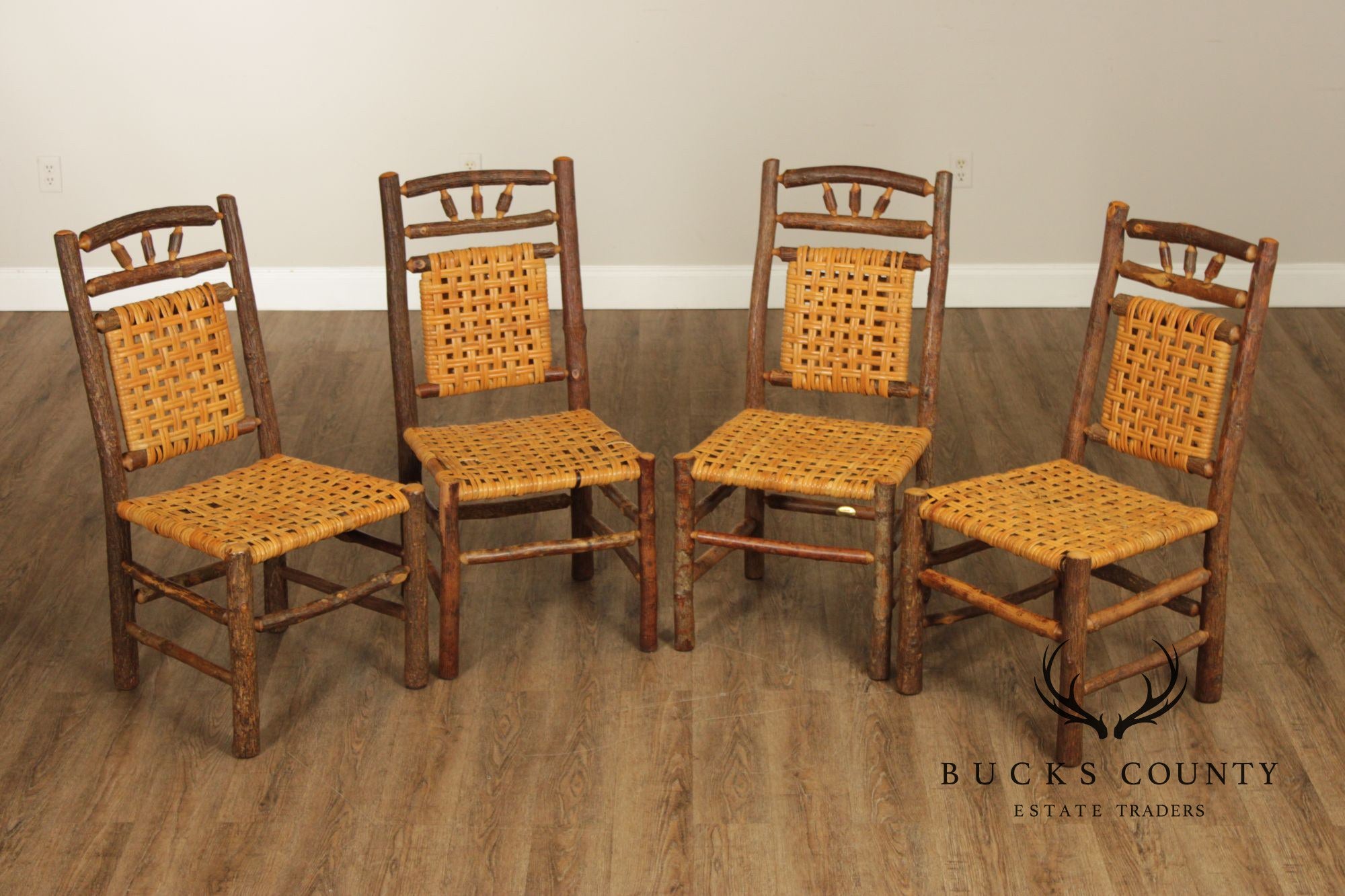 Old Hickory Set of Four 'Wagon Wheel' Dining Chairs