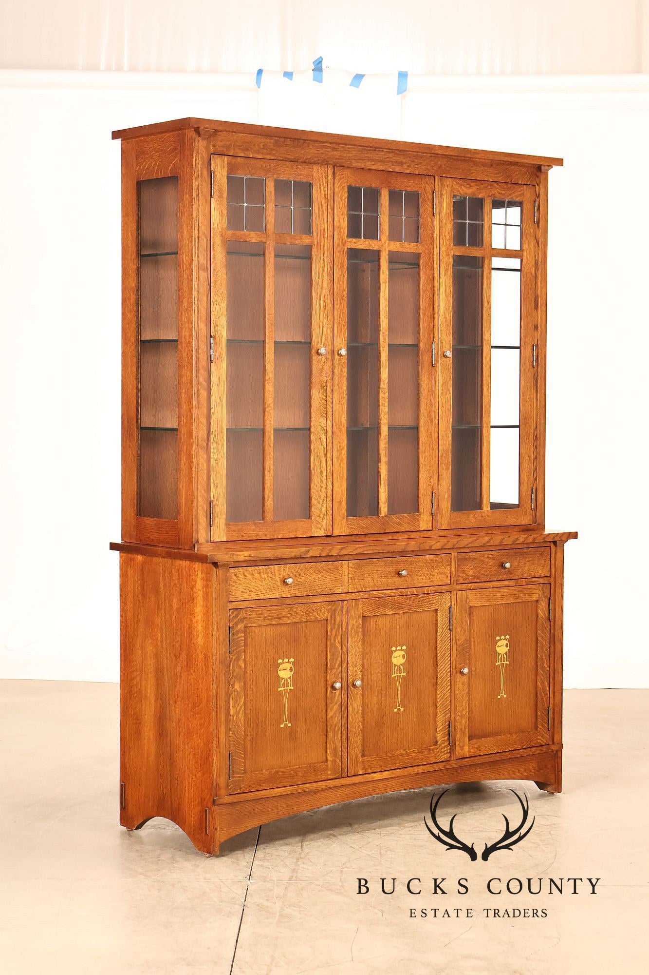 Stickley Mission Collection Oak Harvey Ellis Inlaid China Cabinet