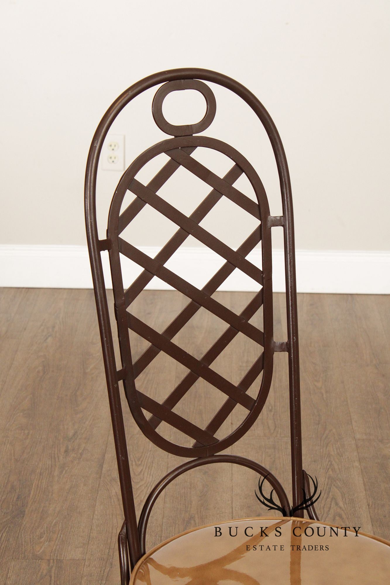 Creative Metal Products Set of Six Wrought Iron Lattice Dining Chairs