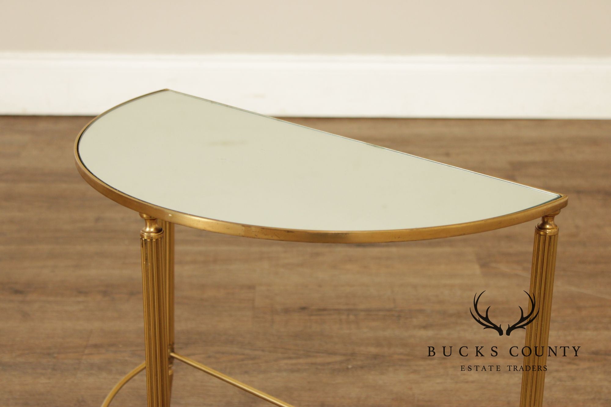 Directoire Style Vintage Pair of Brass Demilune Side Tables