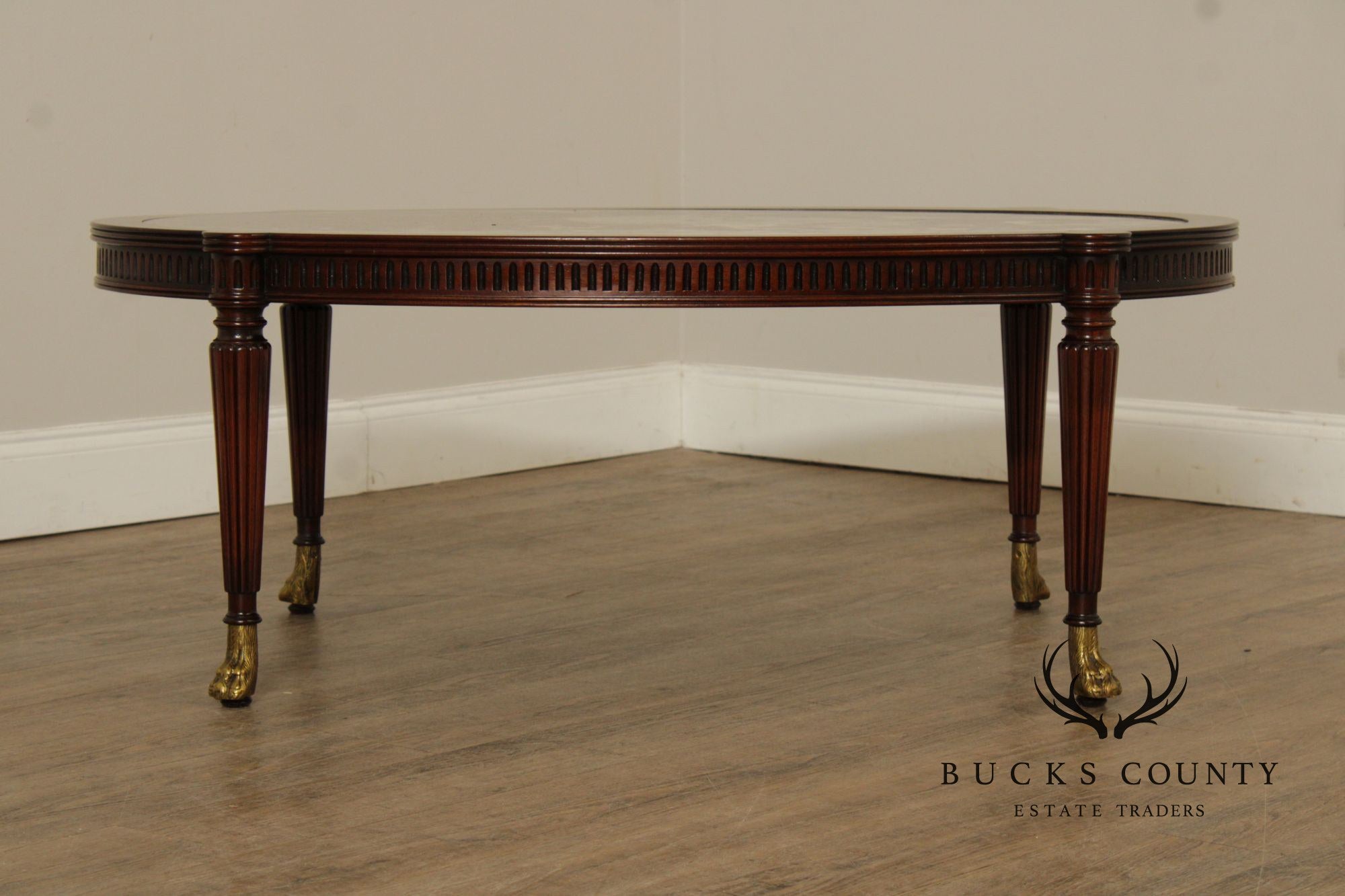 1940's Custom Regency Style Marble Top Mahogany Coffee Table