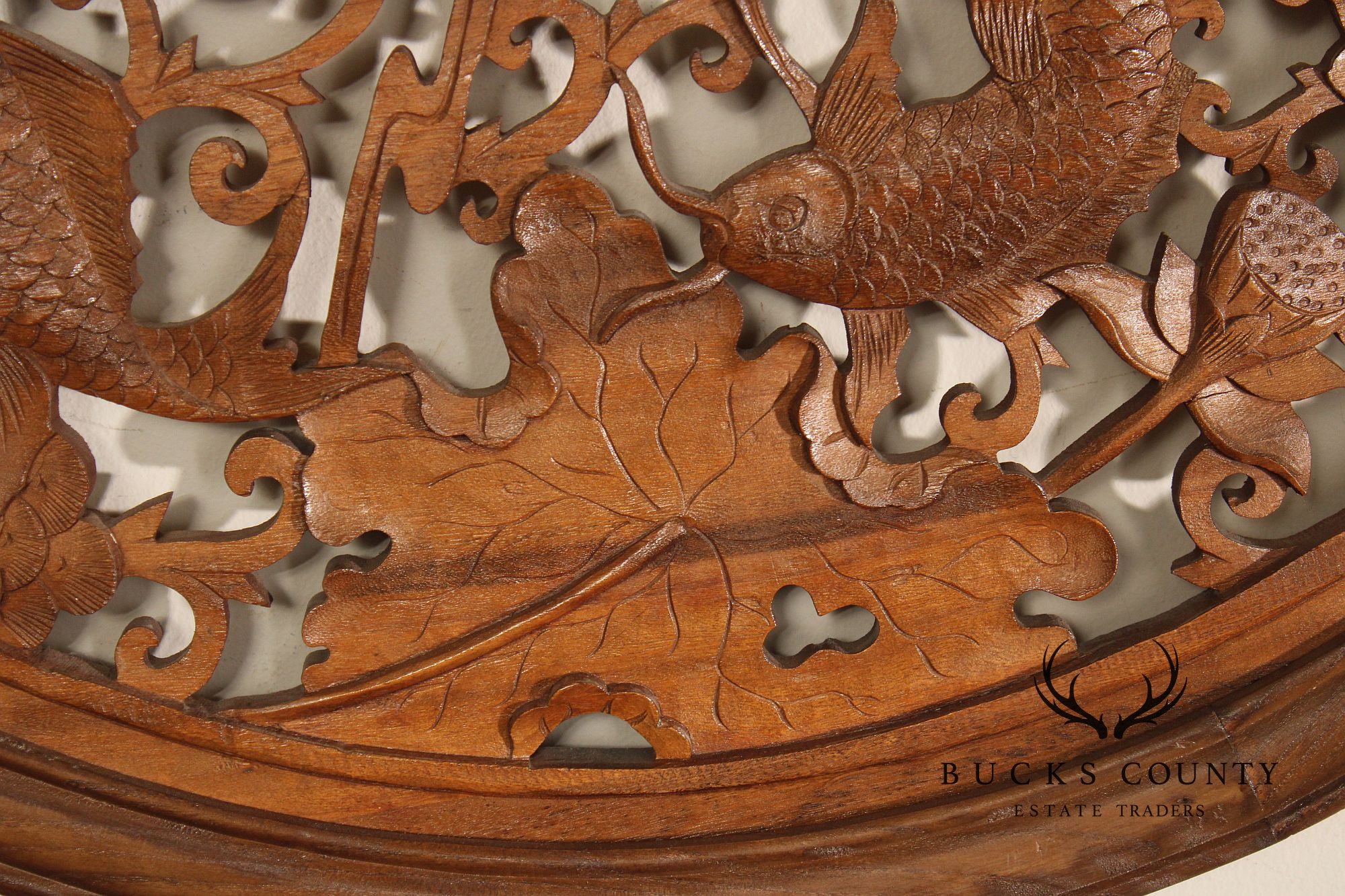 Asian Carved Wood Koi Fish Wall Decor