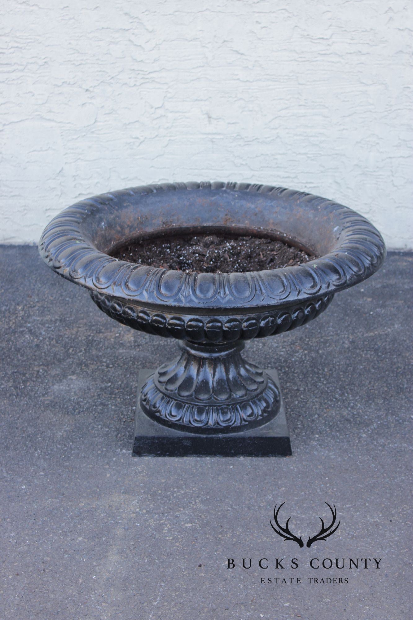 Large Cast Iron Pair Of Garden Urn Planters