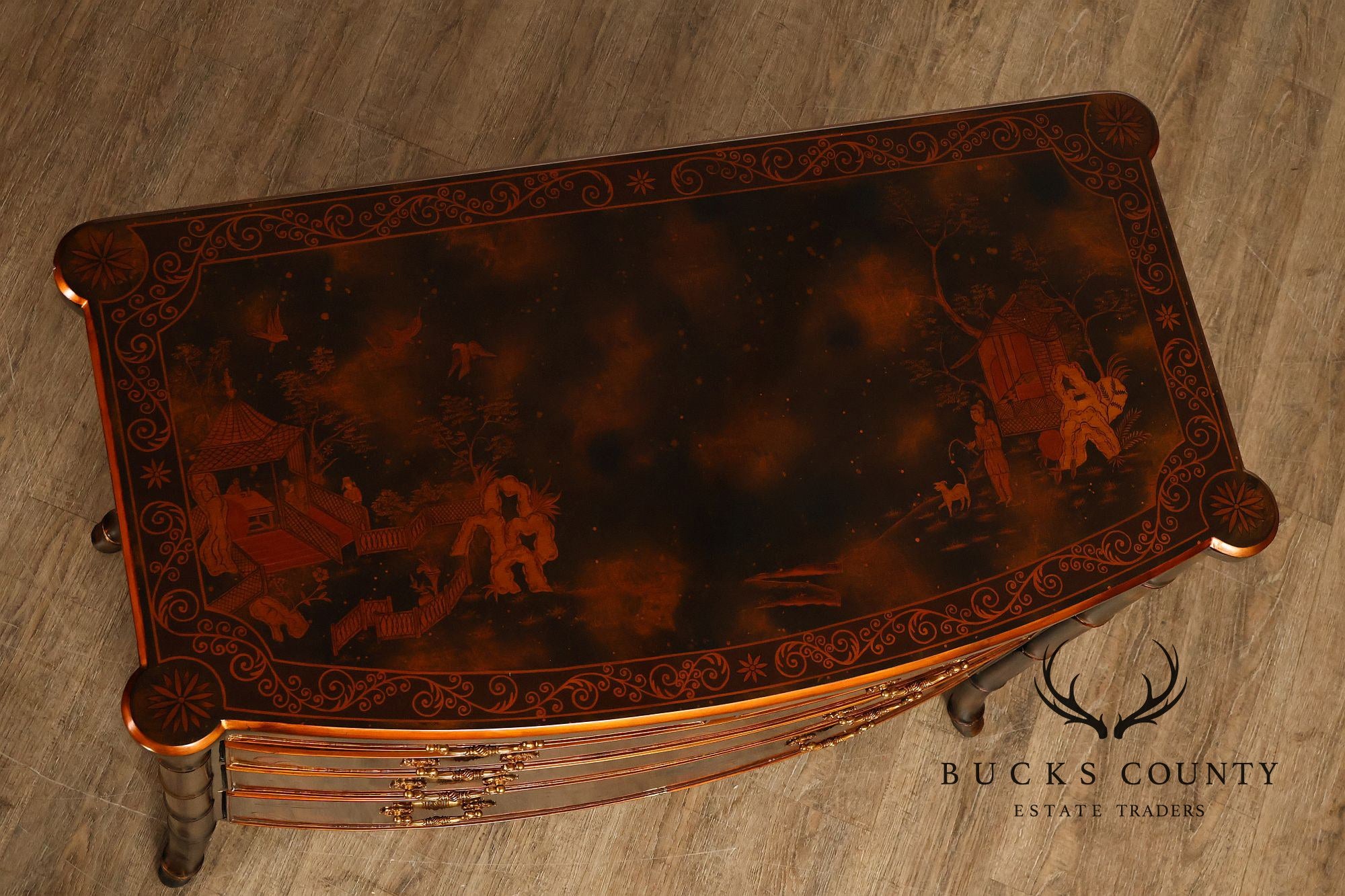 Maitland Smith Chinoiserie Bow Front Chest of Drawers
