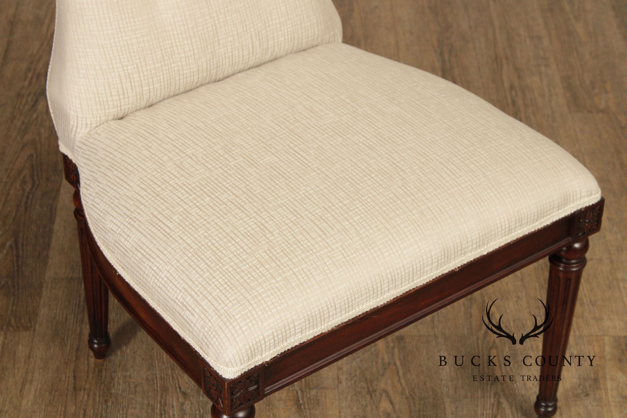 Maitland Smith French Louis XVI Style Set of Eight Mahogany and Upholstered Dining Chairs